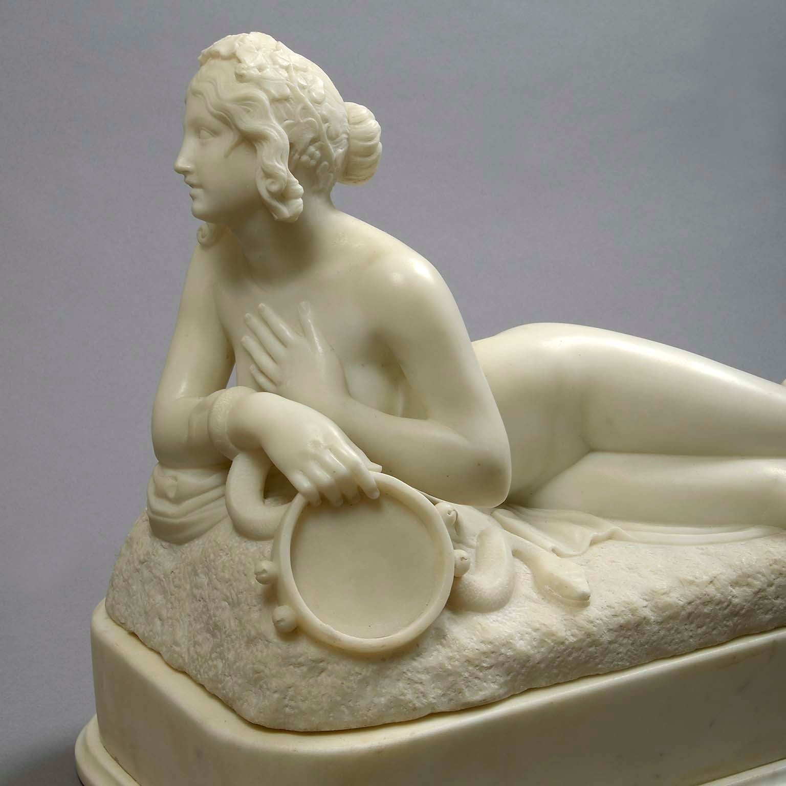 A Carrara Marble Baccante on Stand After Lorenzo Bartolini