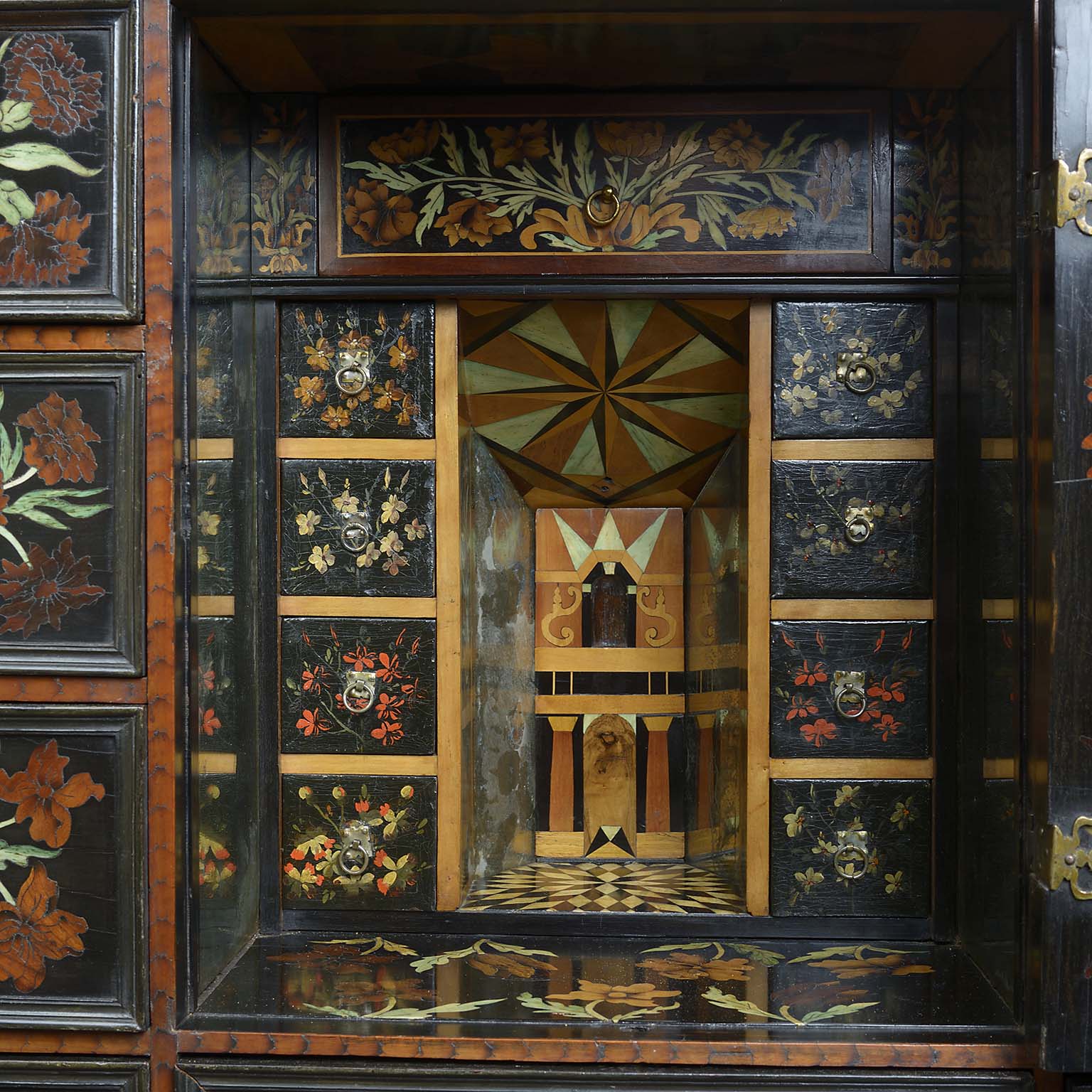 Charles II Fruitwood and Bone Marquetry Cabinet on a bespoke mid Georgian Stand