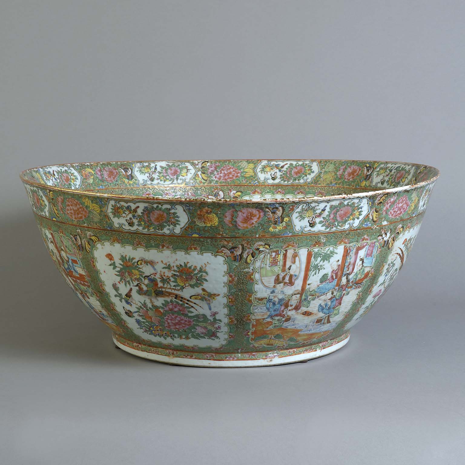 A Monumental Chinese Export Polychrome Porcelain Punch Bowl