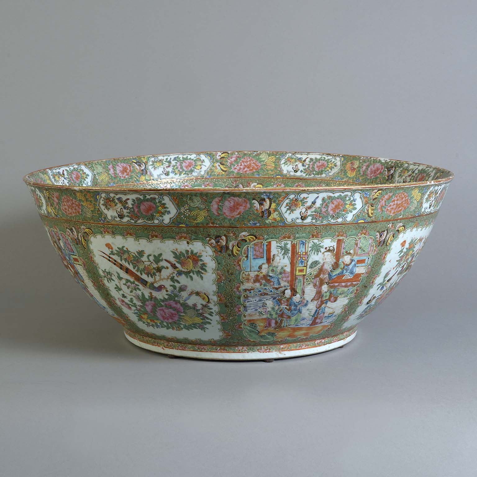A Monumental Chinese Export Polychrome Porcelain Punch Bowl
