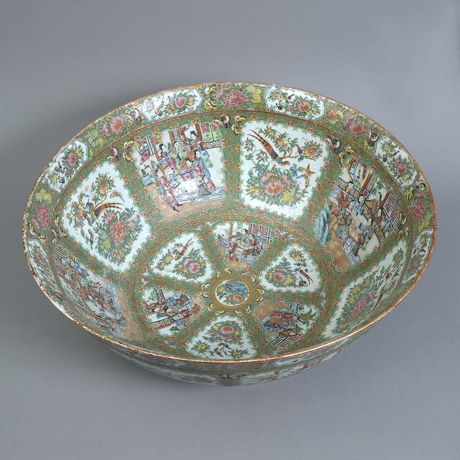 A Monumental Chinese Export Polychrome Porcelain Punch Bowl