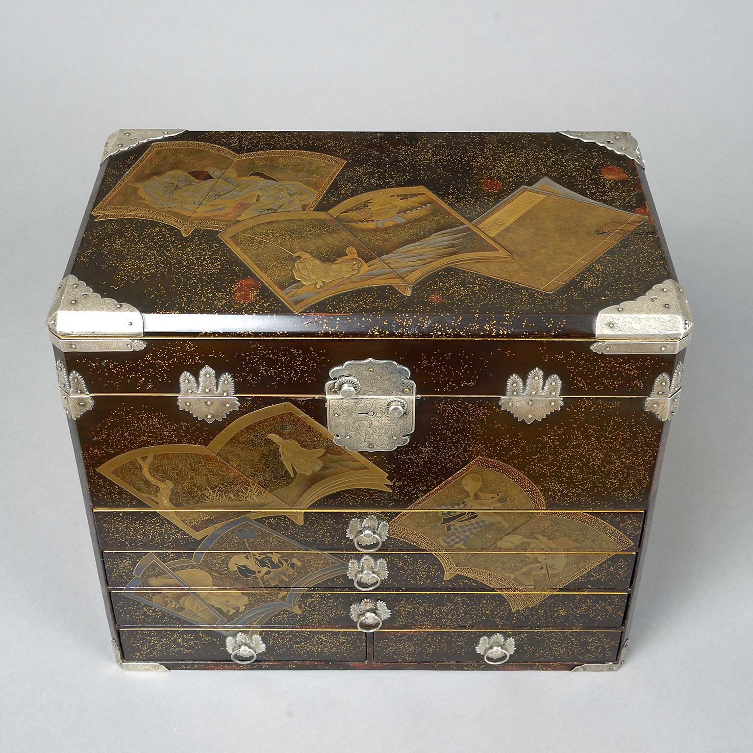 Silver Mounted Lacquer Jewellery Cabinet