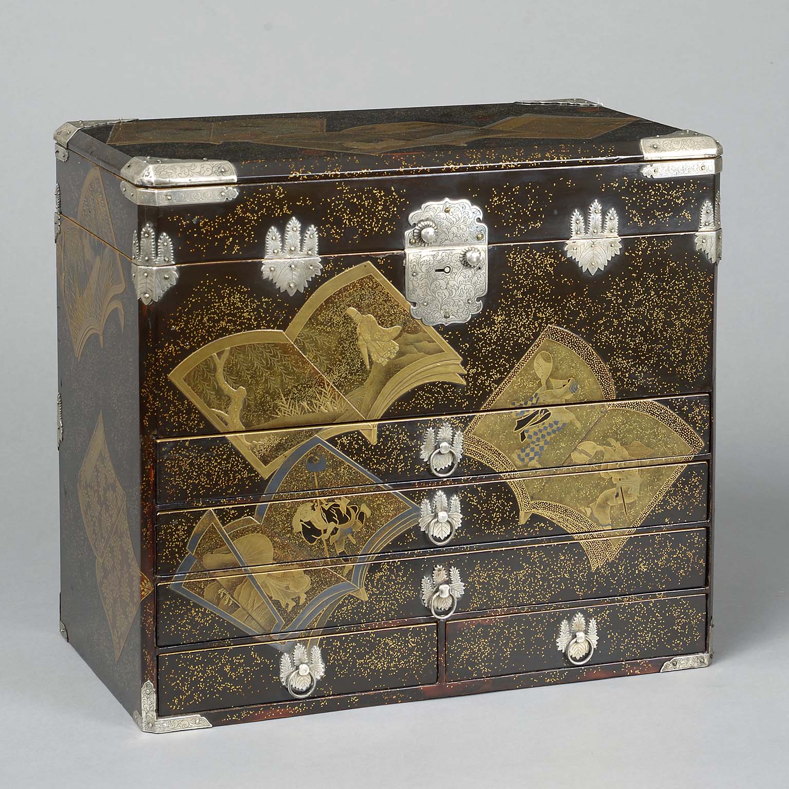 Silver Mounted Lacquer Jewellery Cabinet