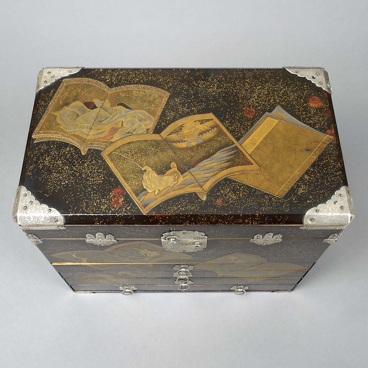 Silver Mounted Lacquer Jewellery Cabinet