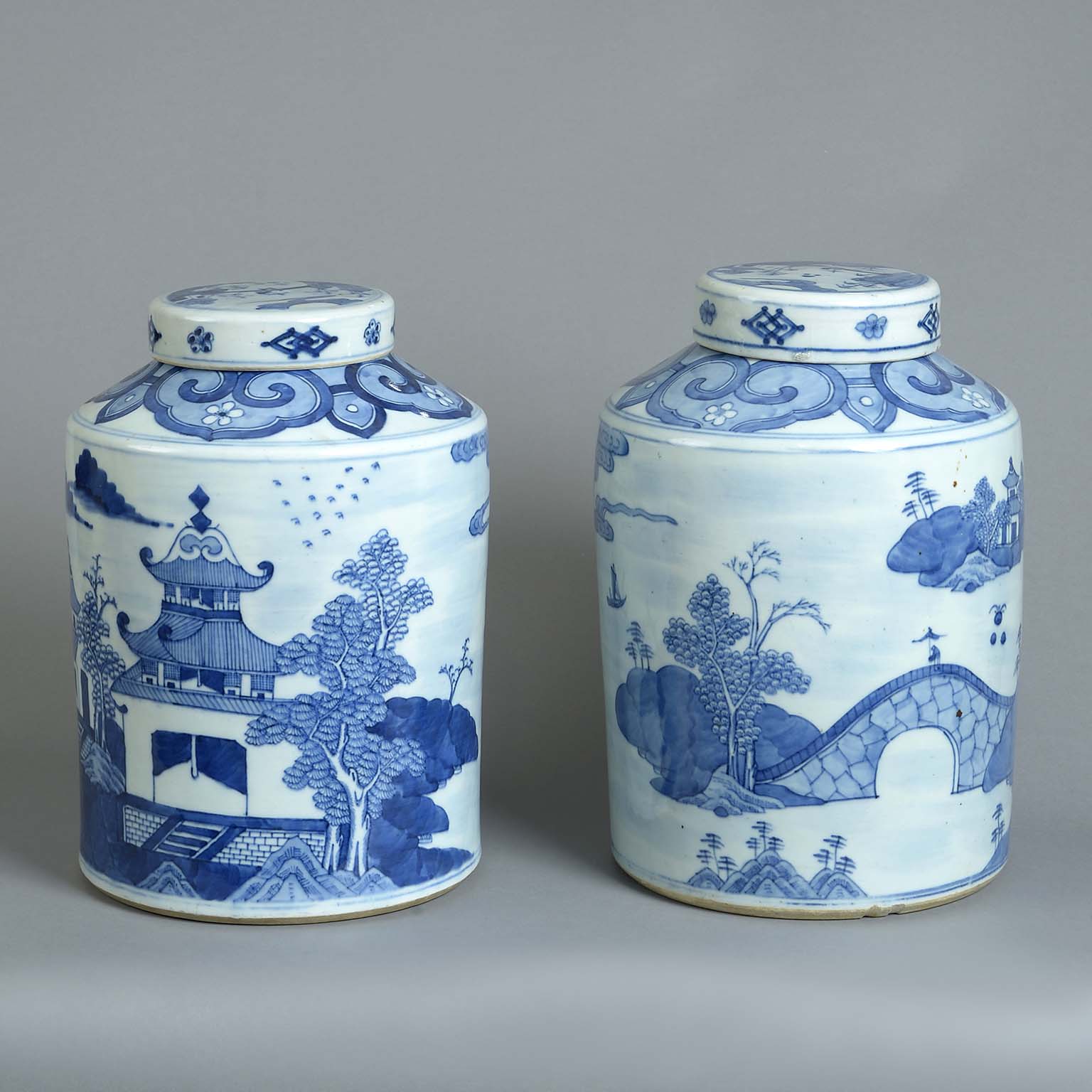 Large Pair of Chinese Blue and White Storage Jars