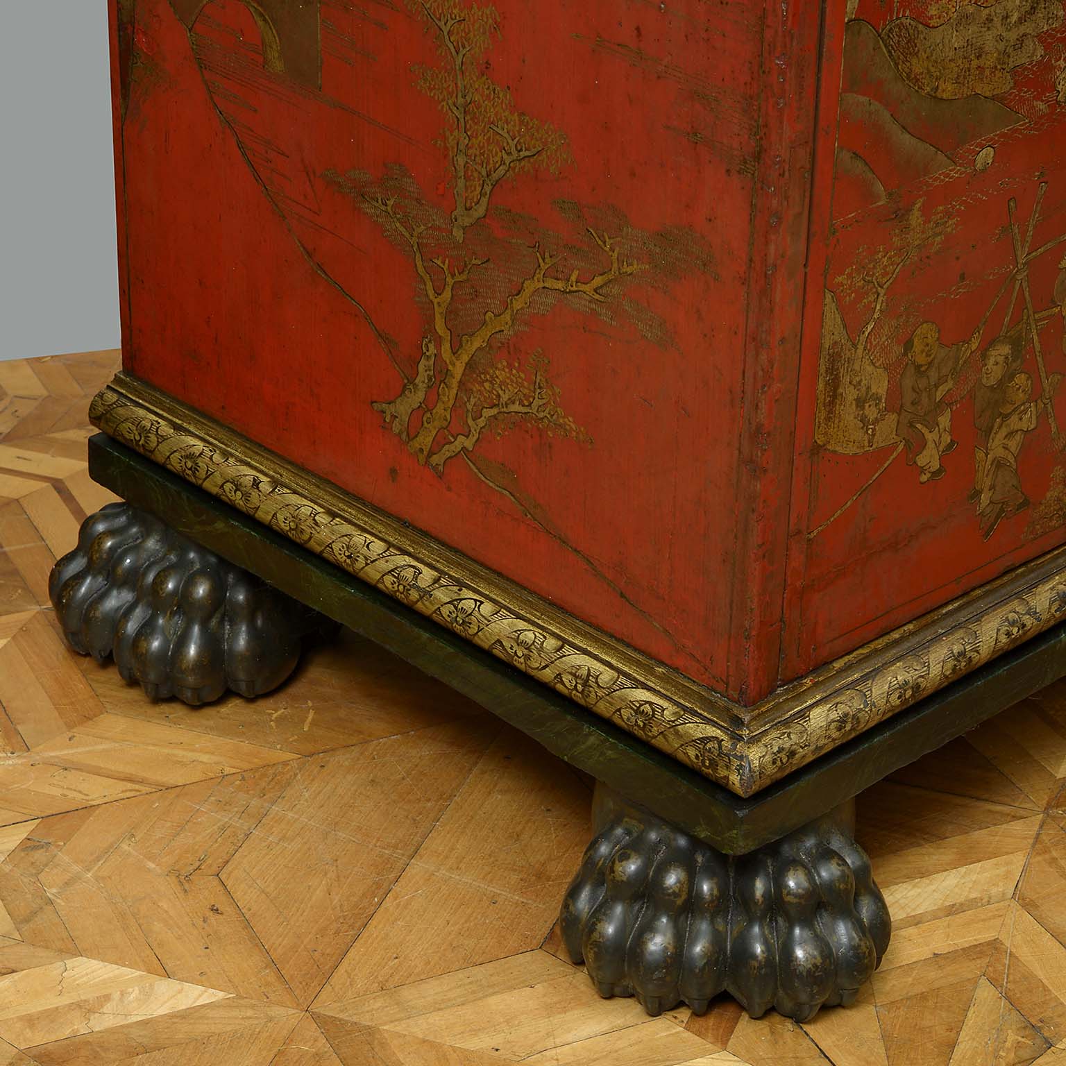 Chinese ‘100 Boys at Play’ Red Lacquer Marriage Cabinet