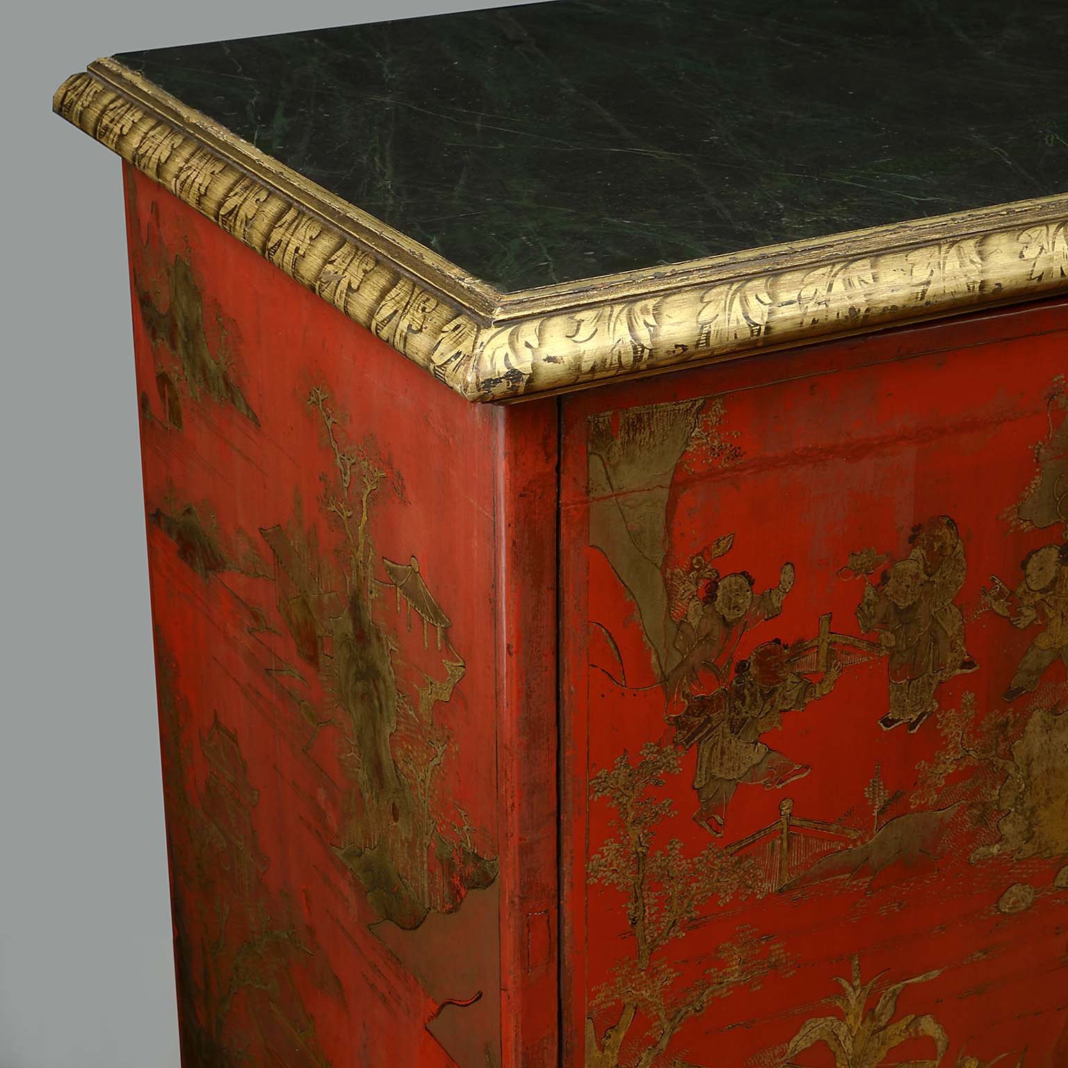 Chinese ‘100 Boys at Play’ Red Lacquer Marriage Cabinet