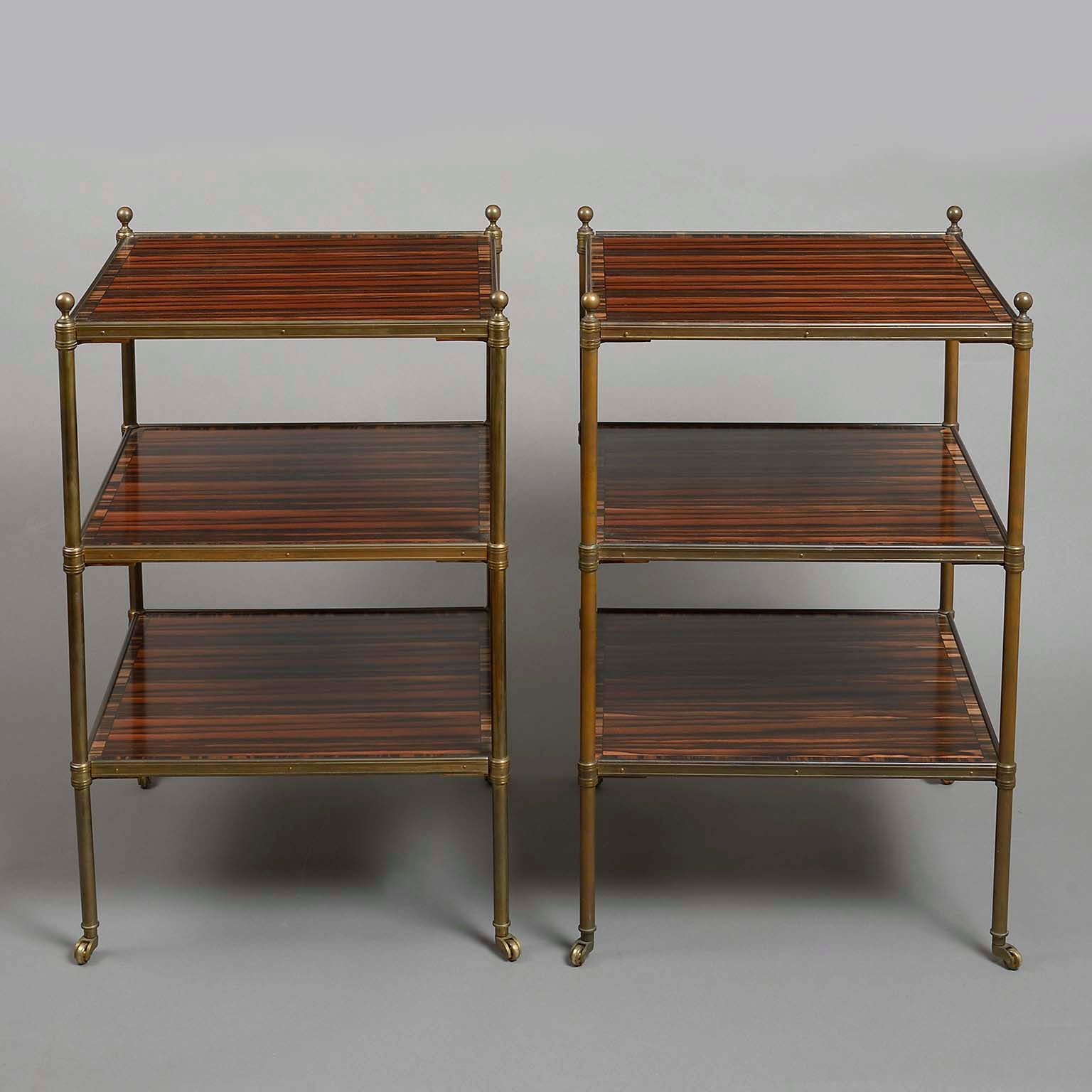 Pair of Macassar Ebony and Brass Etageres