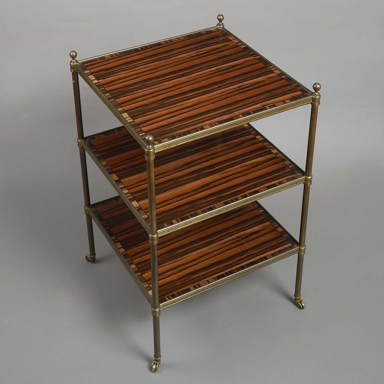 Pair of Macassar Ebony and Brass Etageres