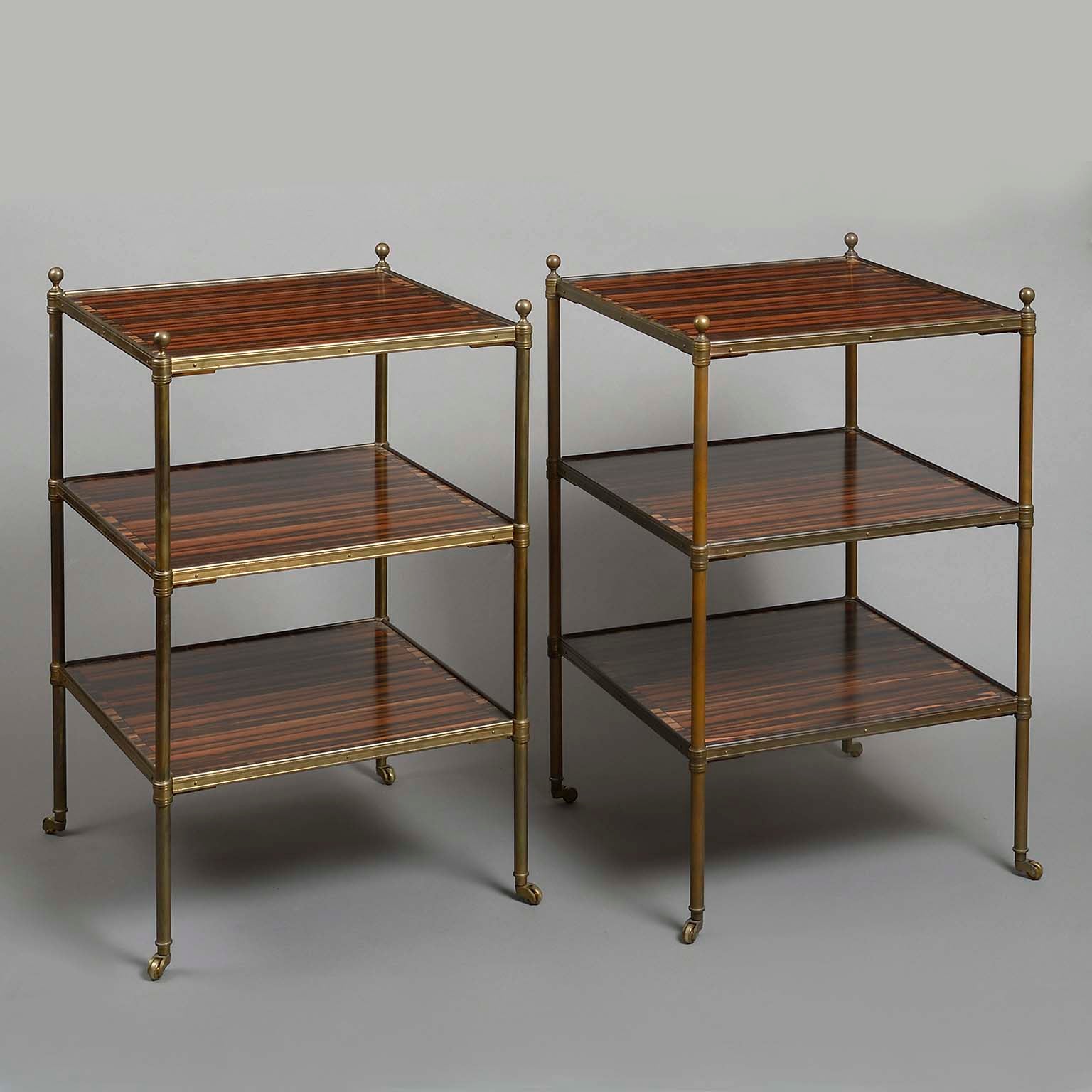 Pair of Macassar Ebony and Brass Etageres