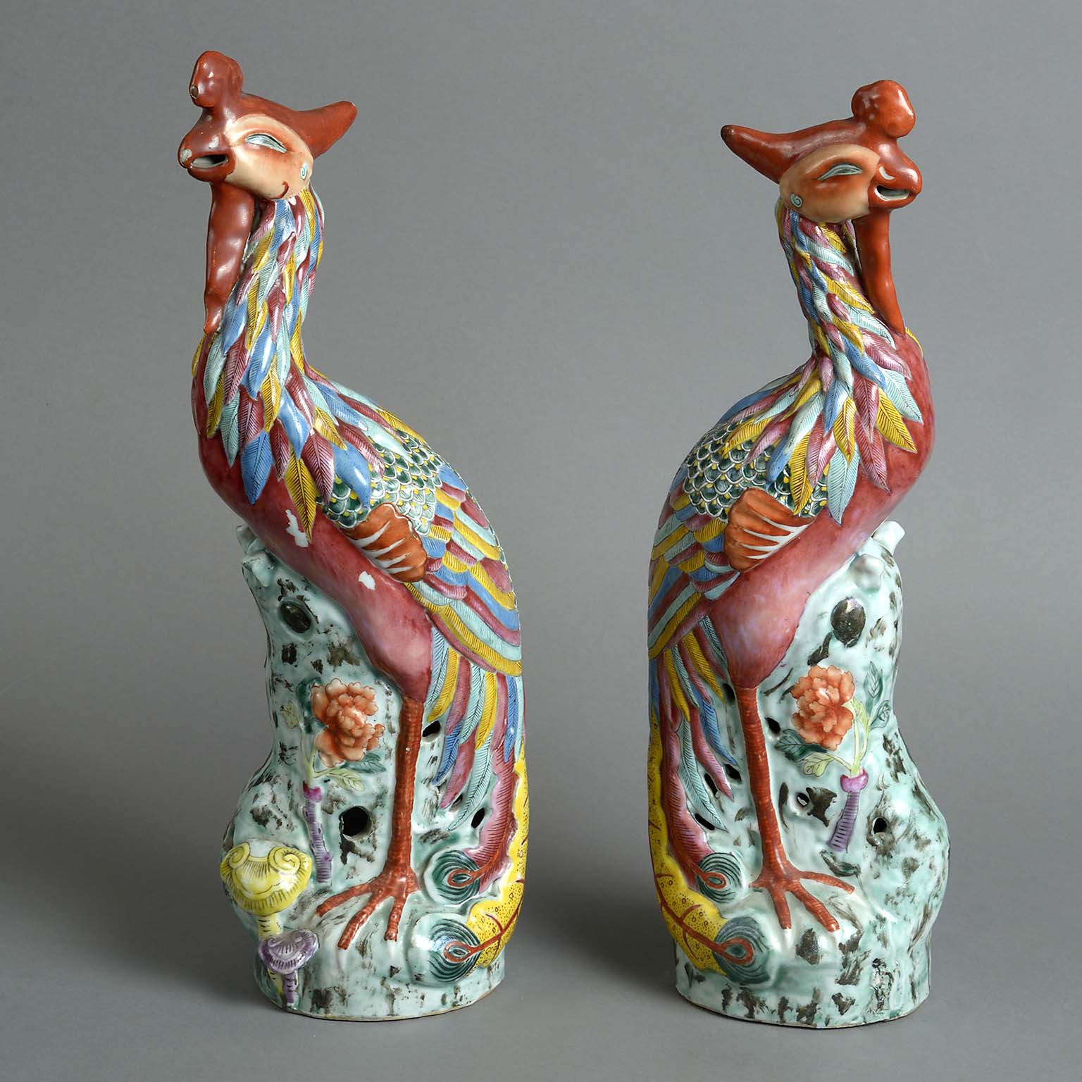 Pair of Chinese Polychrome Phoenix