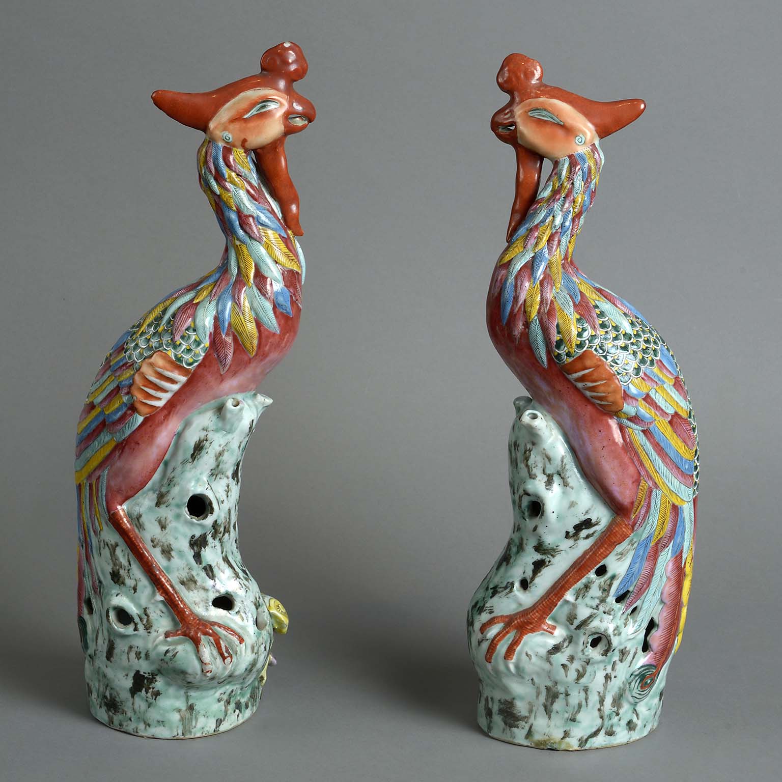 Pair of Chinese Polychrome Phoenix
