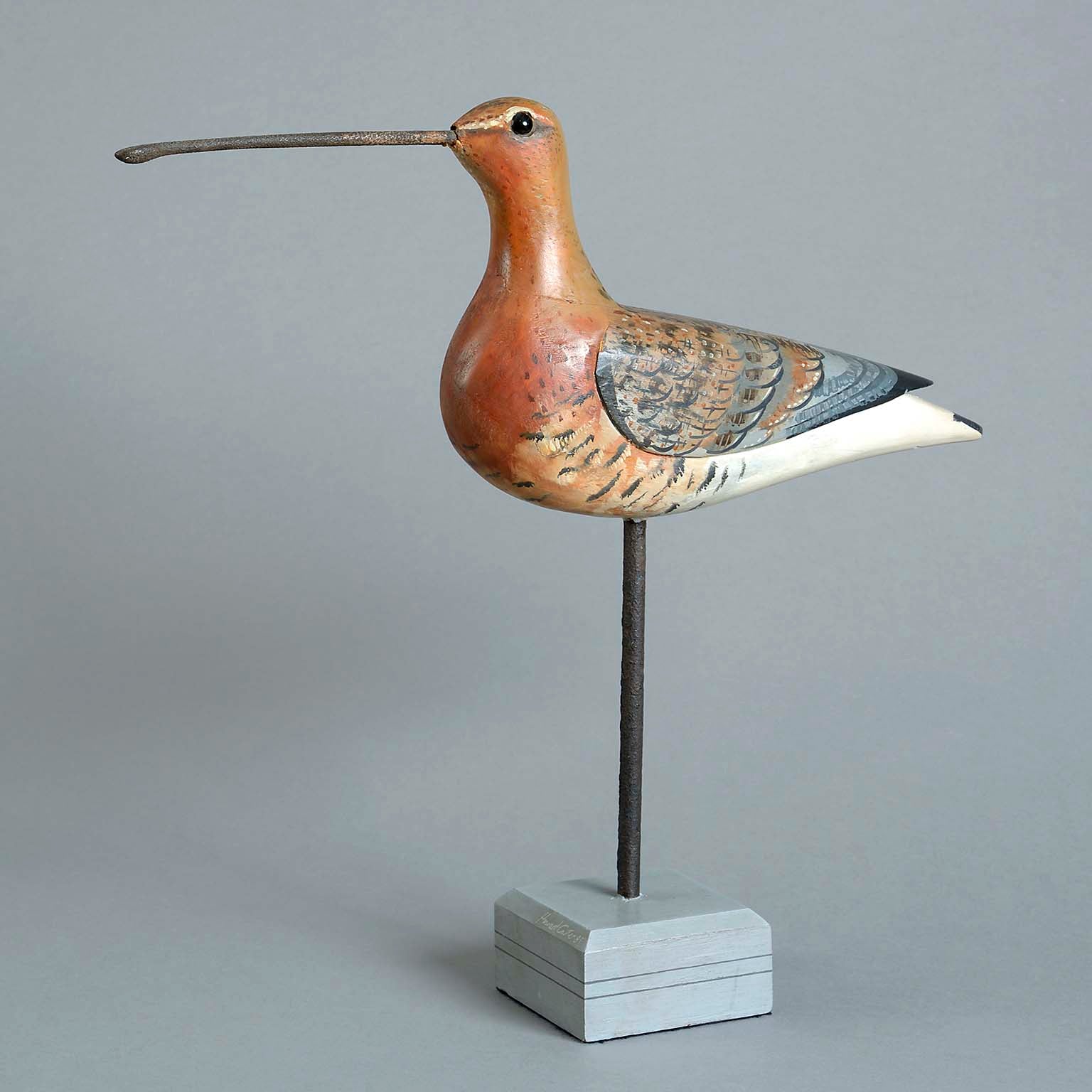 Carved Wood and Polychrome Painted Spoonbill On Stand by Howard Carter
