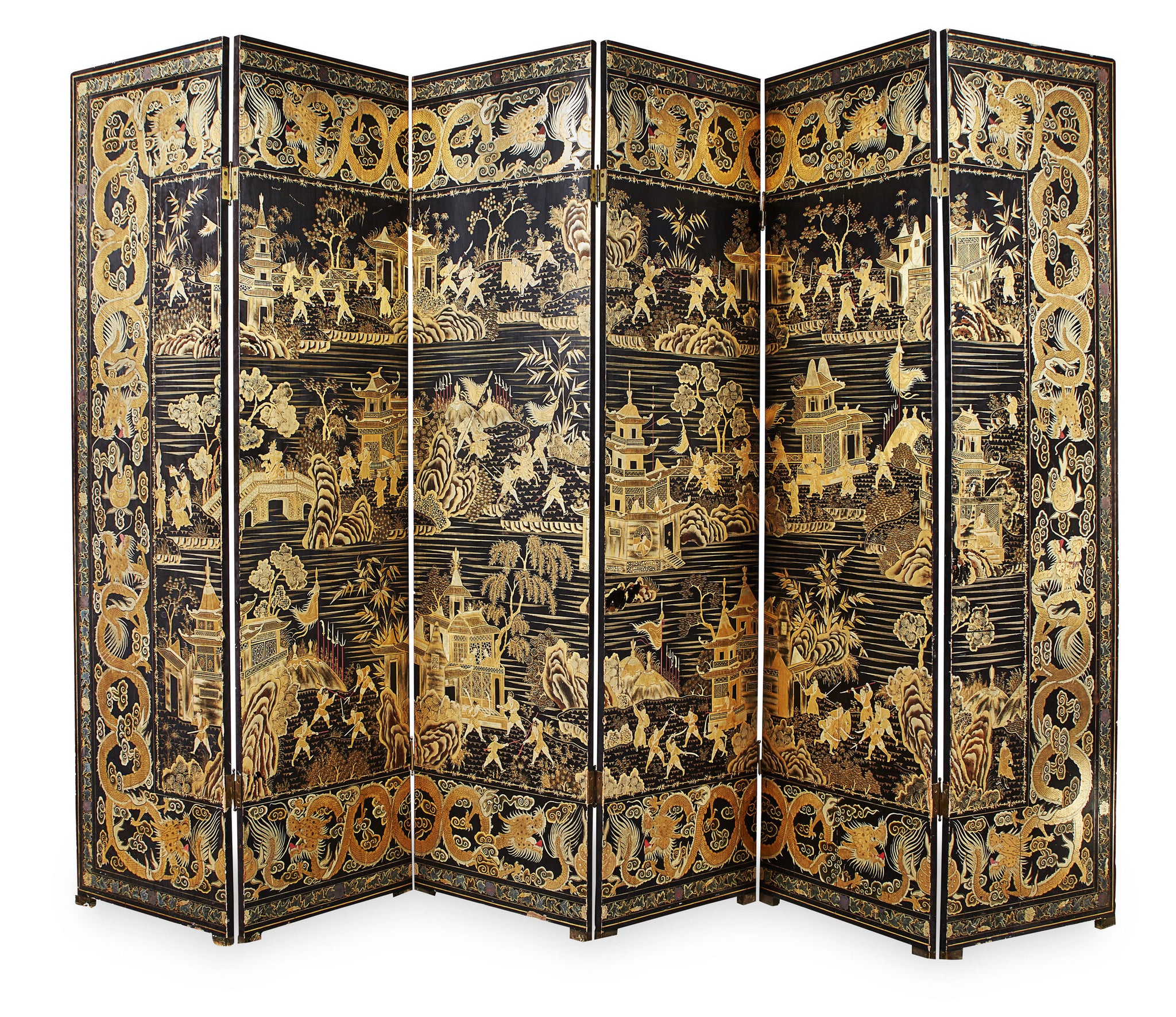 Chinese Export Six Panel Lacquer Screen