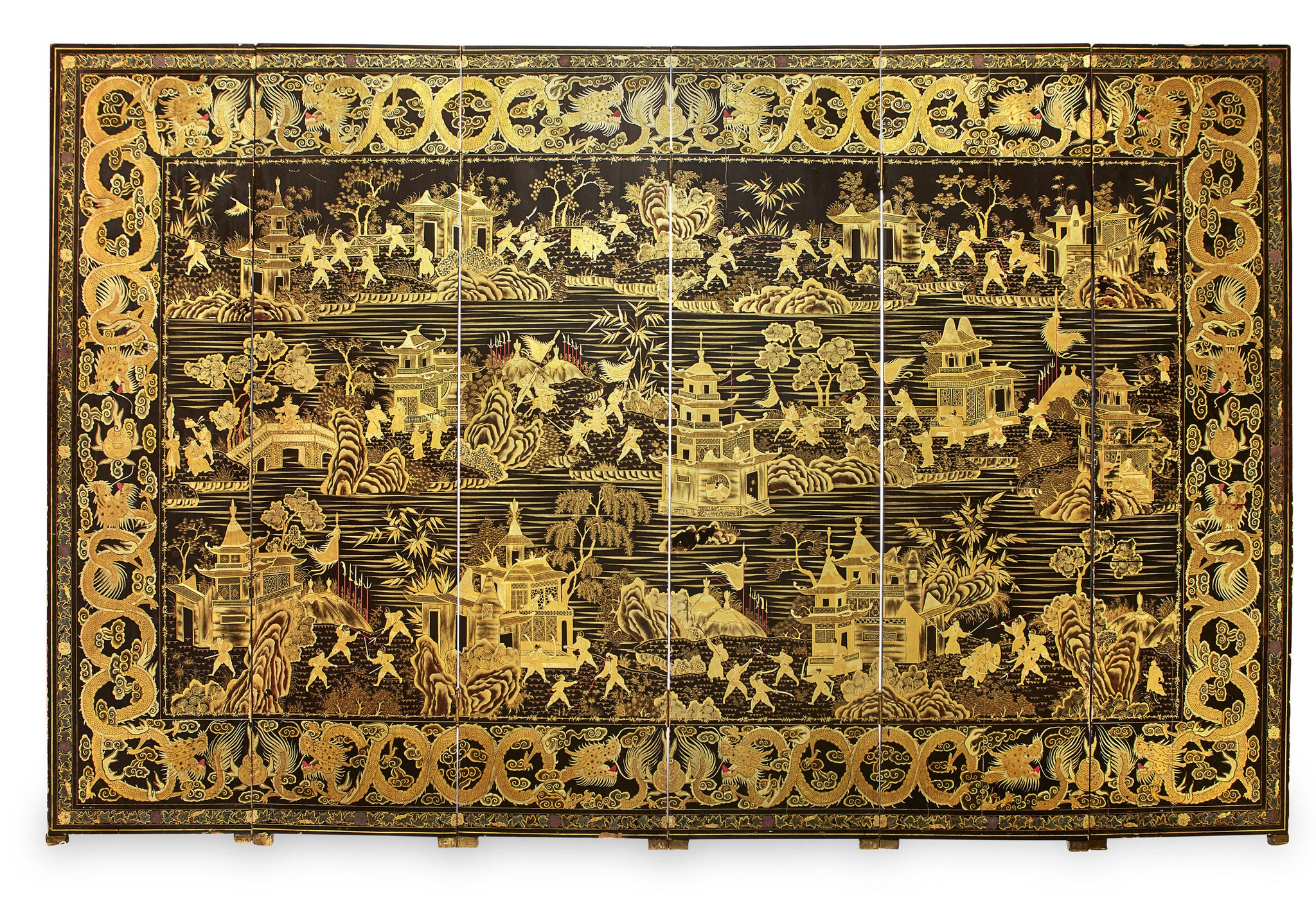 Chinese Export Six Panel Lacquer Screen