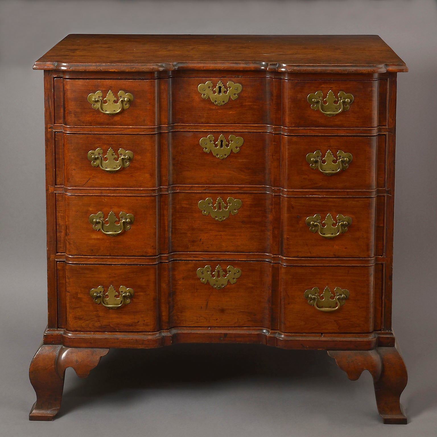 American Cherry Wood Block-Front Chest of the Chippendale Period