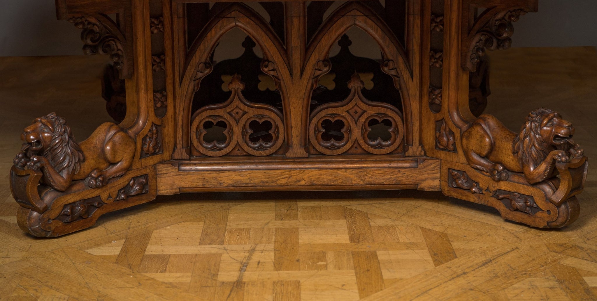 Monumental Octagonal Brown Oak Library Table