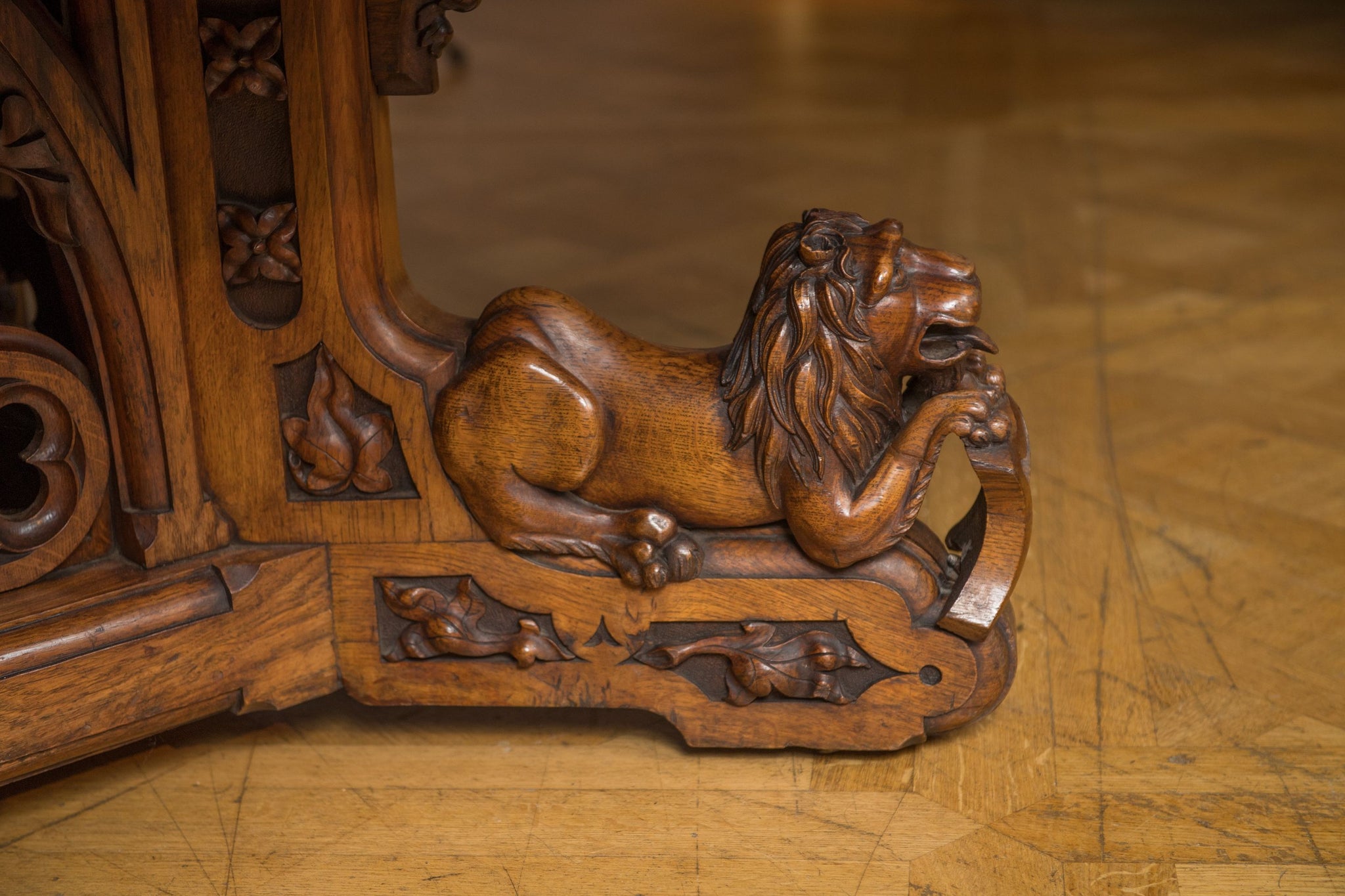 Monumental Octagonal Brown Oak Library Table