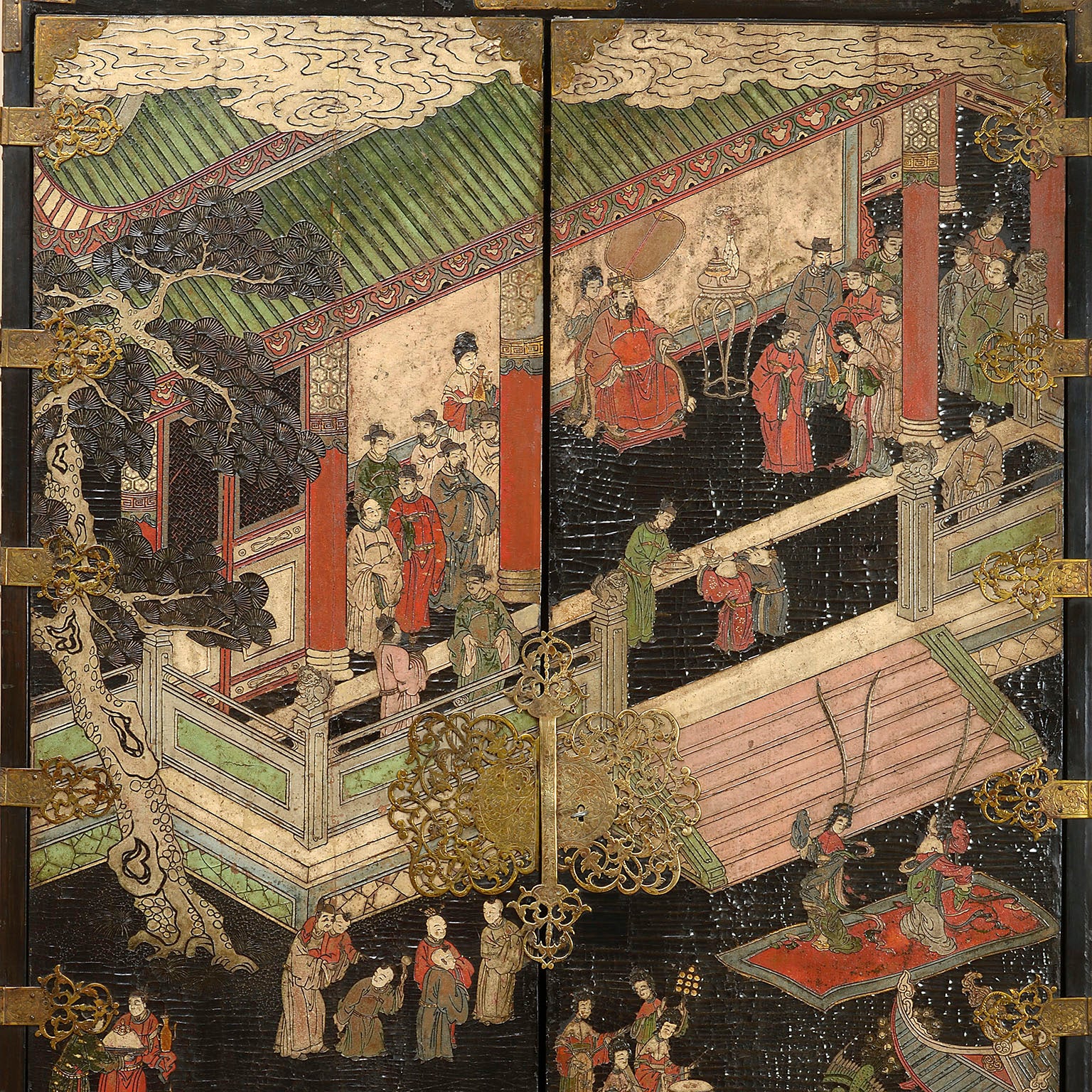 European Lacquer Cabinet on Stand with Kangxi Panels