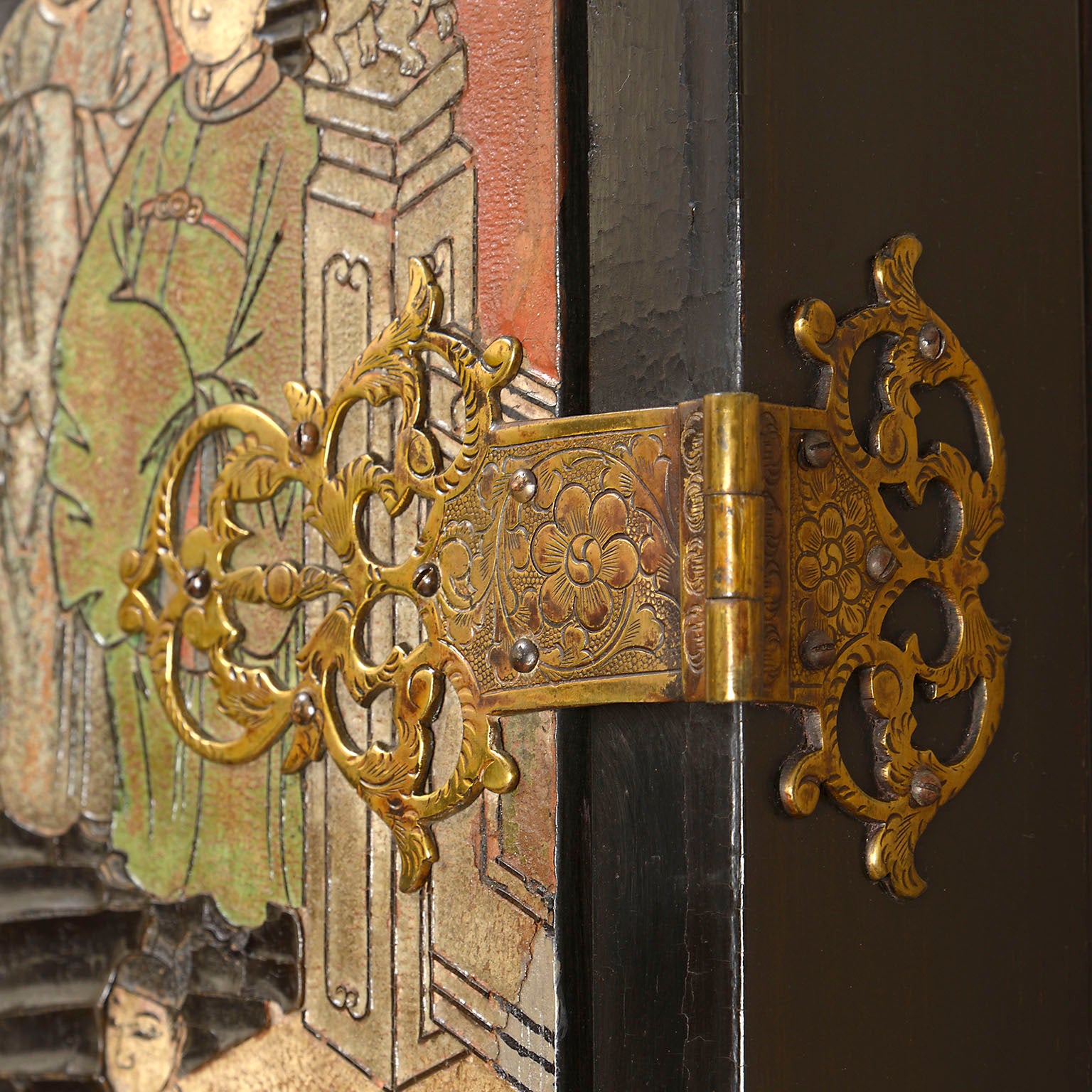 European Lacquer Cabinet on Stand with Kangxi Panels