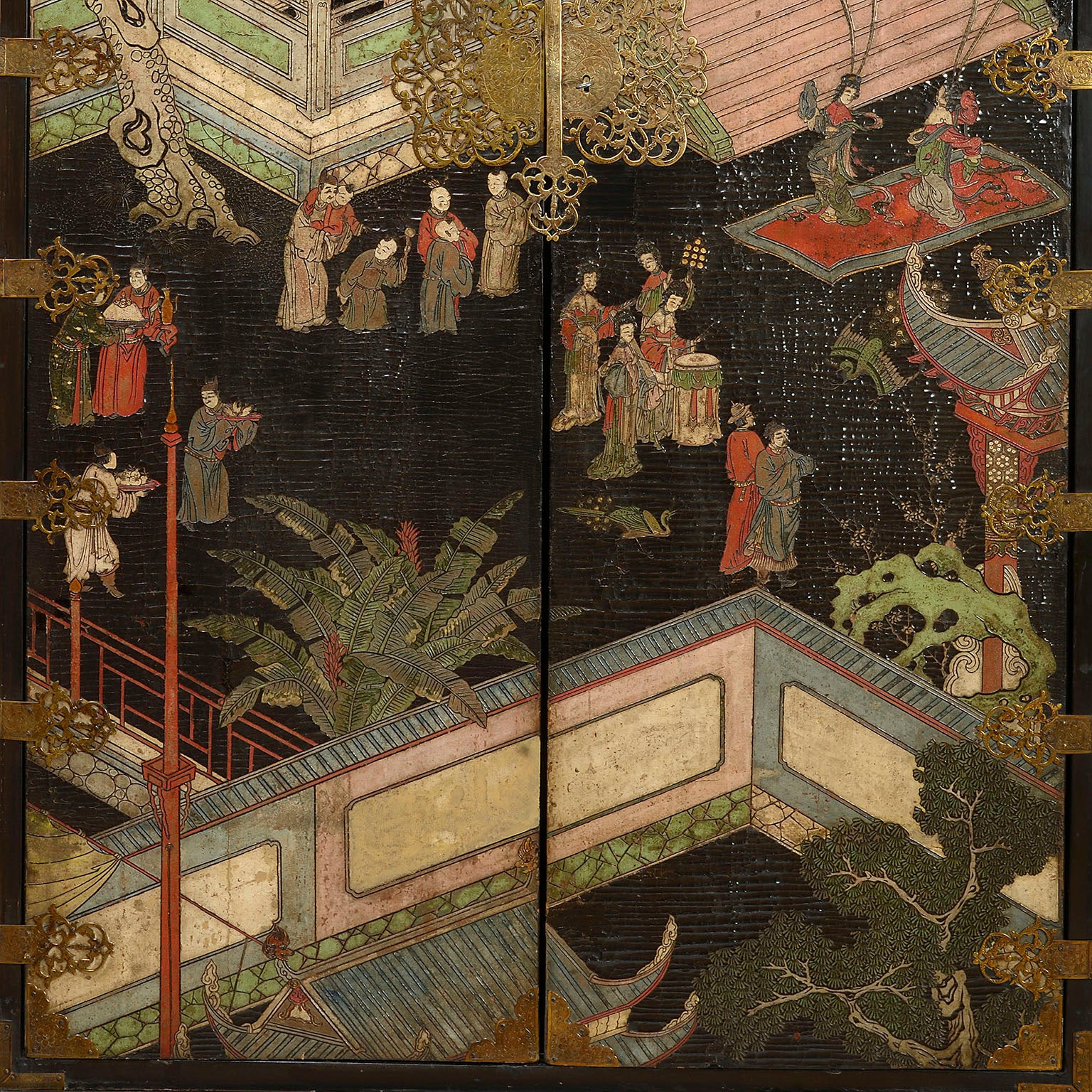 European Lacquer Cabinet on Stand with Kangxi Panels