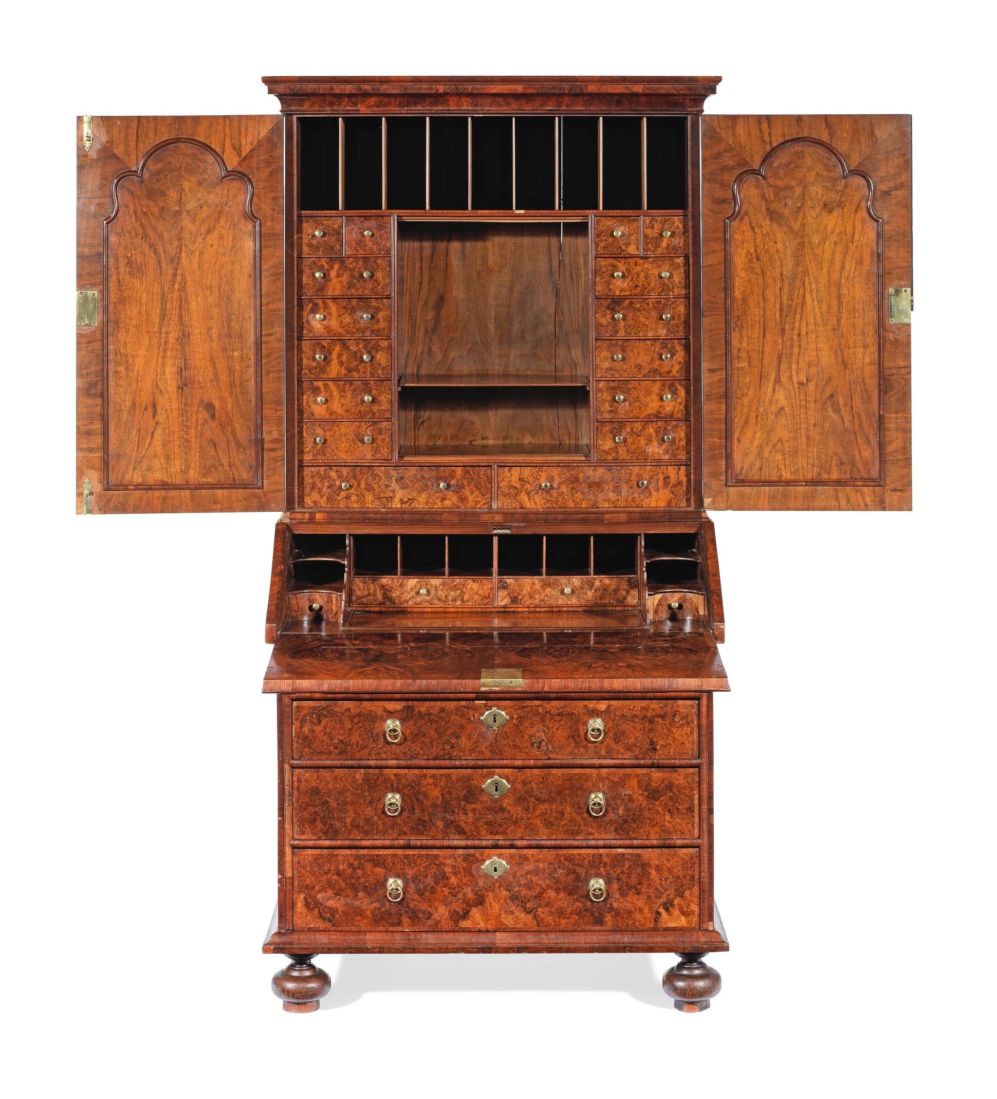 William & Mary Burr Walnut Bureau Cabinet