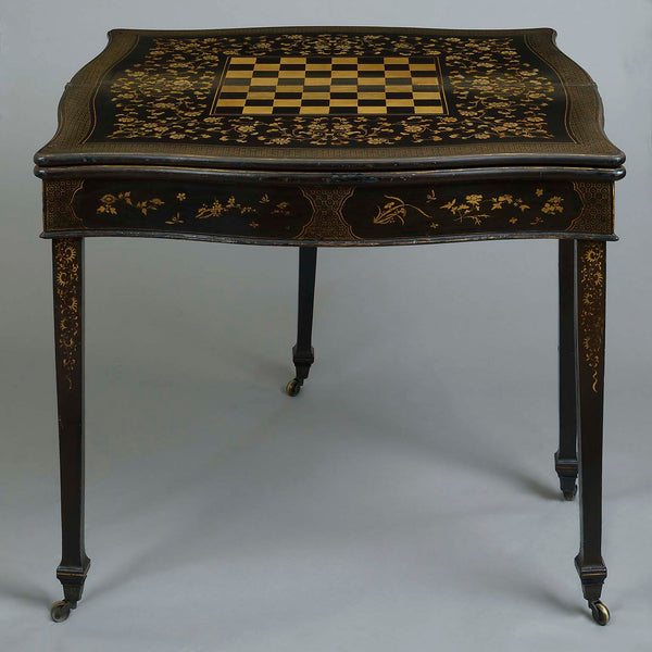 Chinese Export Black Lacquer Triple Folding Games and Tea Table ...