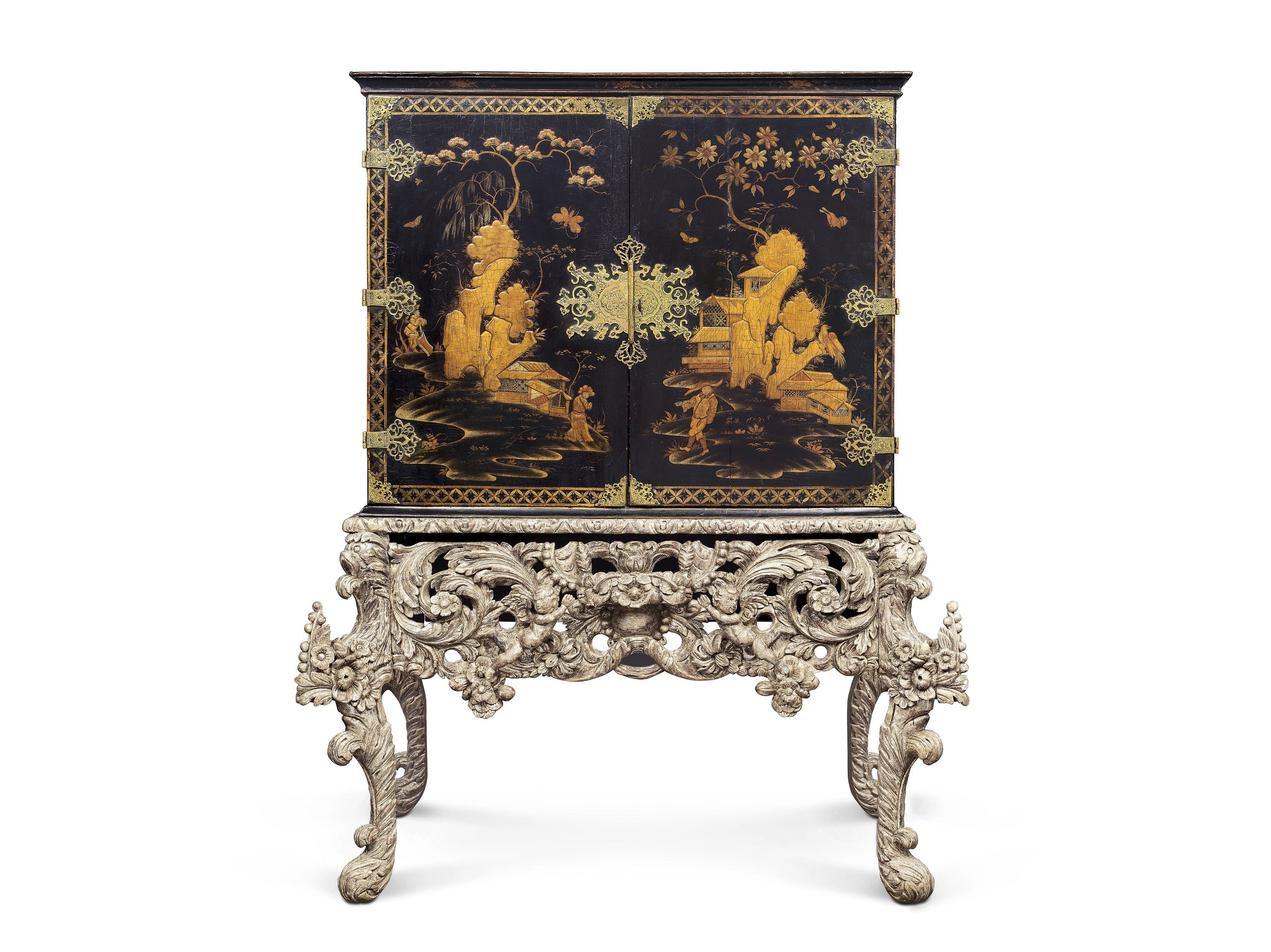 An Important Polychrome Lacquer Cabinet on Stand