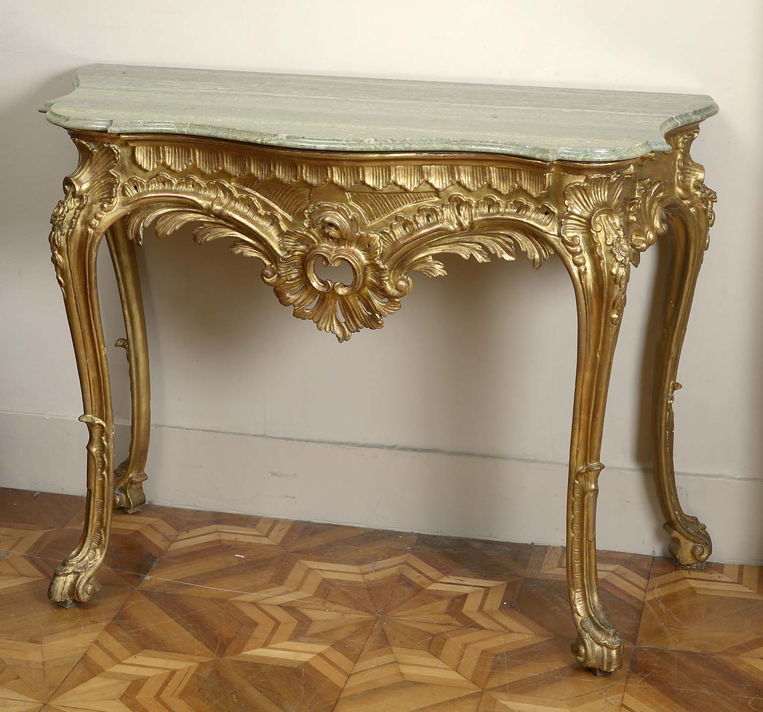 A Neopolitan Silver Gilt and Giltwood Console Table