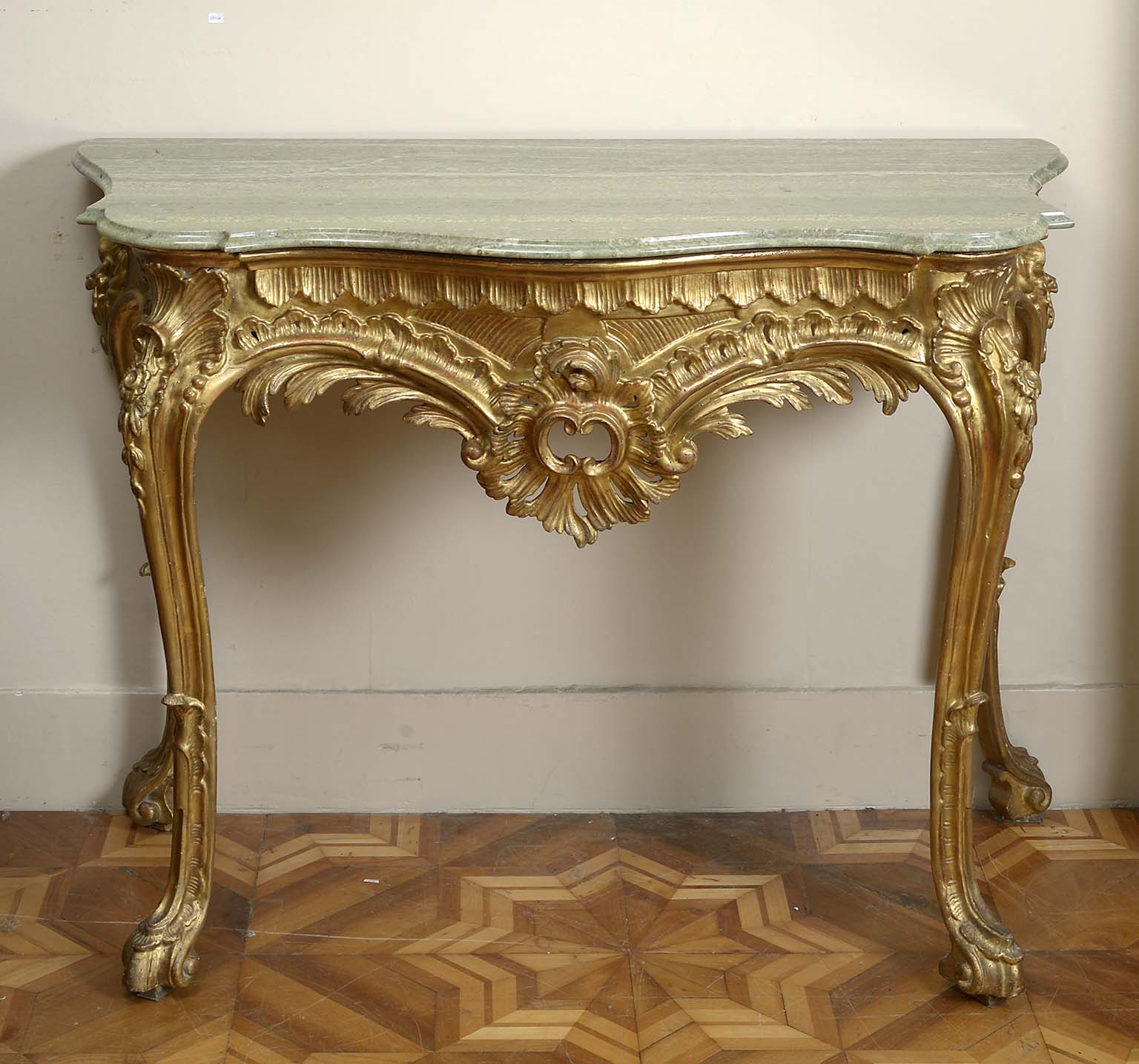 A Neopolitan Silver Gilt and Giltwood Console Table