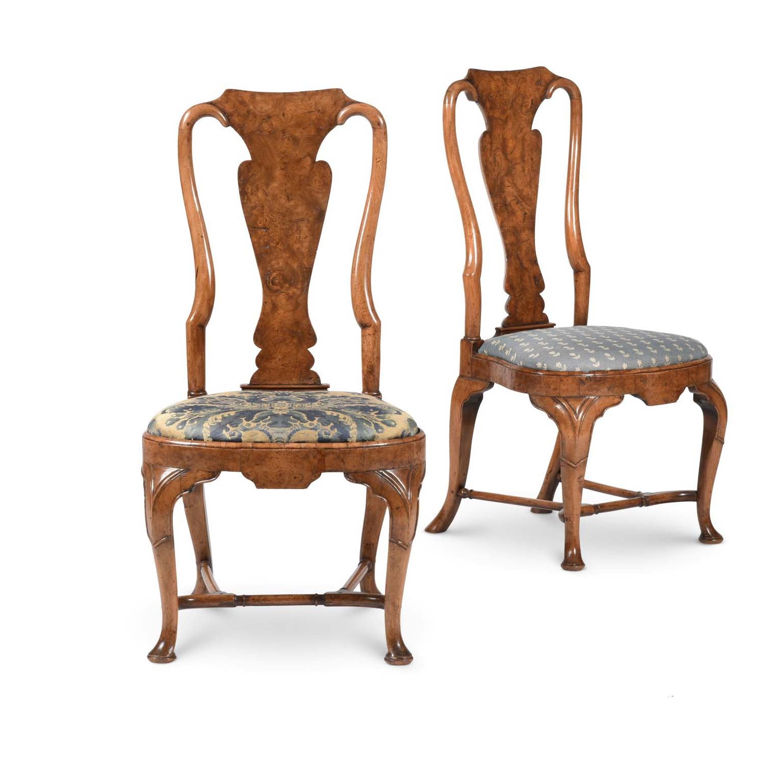 Pair of George I Walnut and Burr Elm Side Chairs