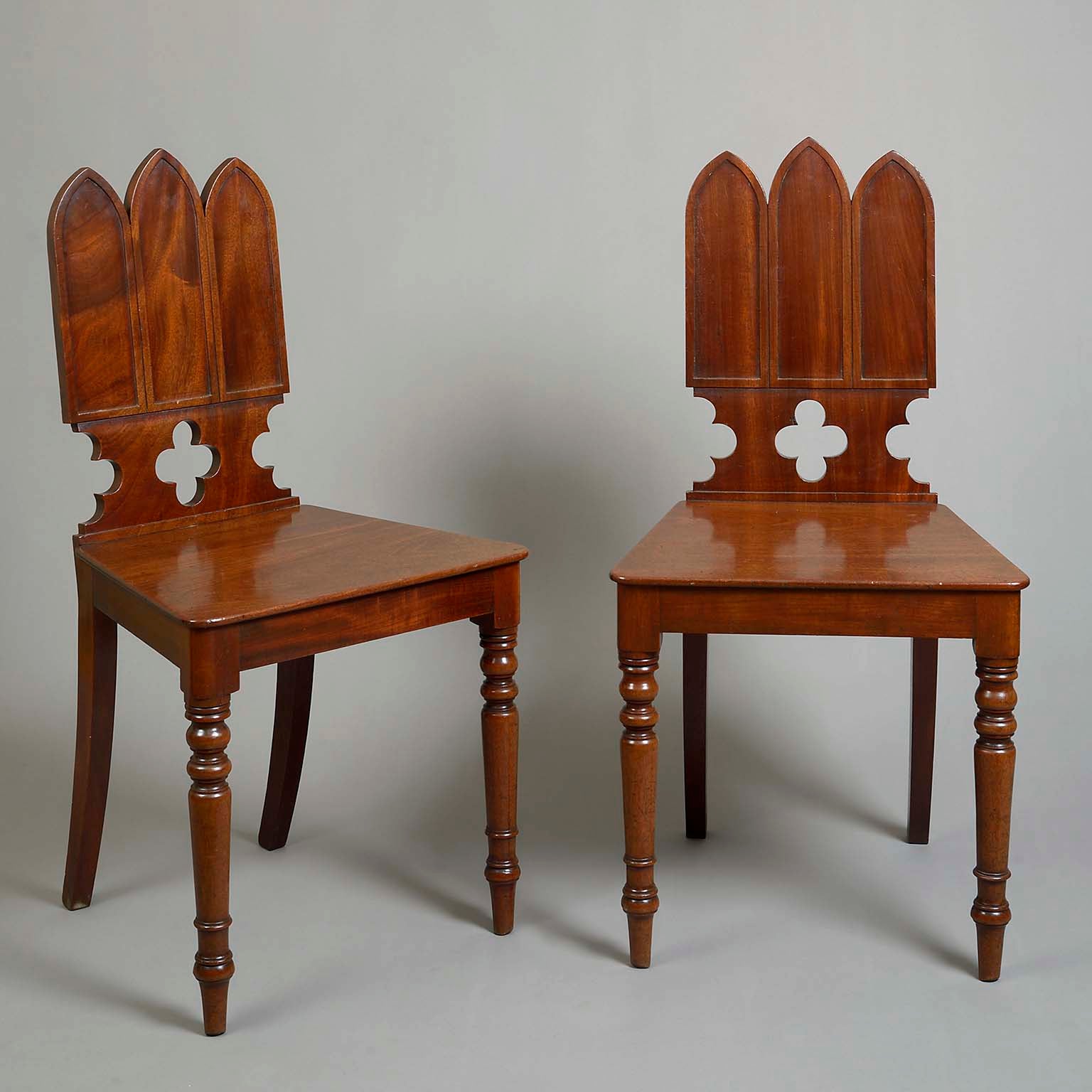 Pair of Regency Gothic Revival Hall  Chairs