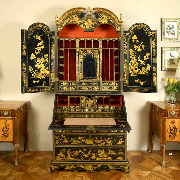 George I Black Japanned Bureau Cabinet - Anthony Outred