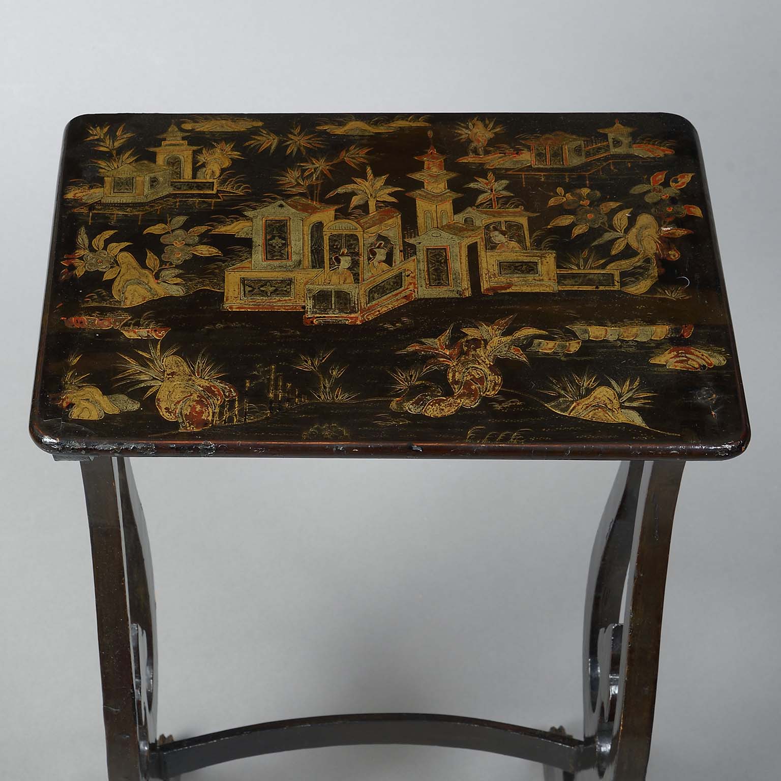 Chinese Export Black and Gold Lacquer Decorated Nest of Tables