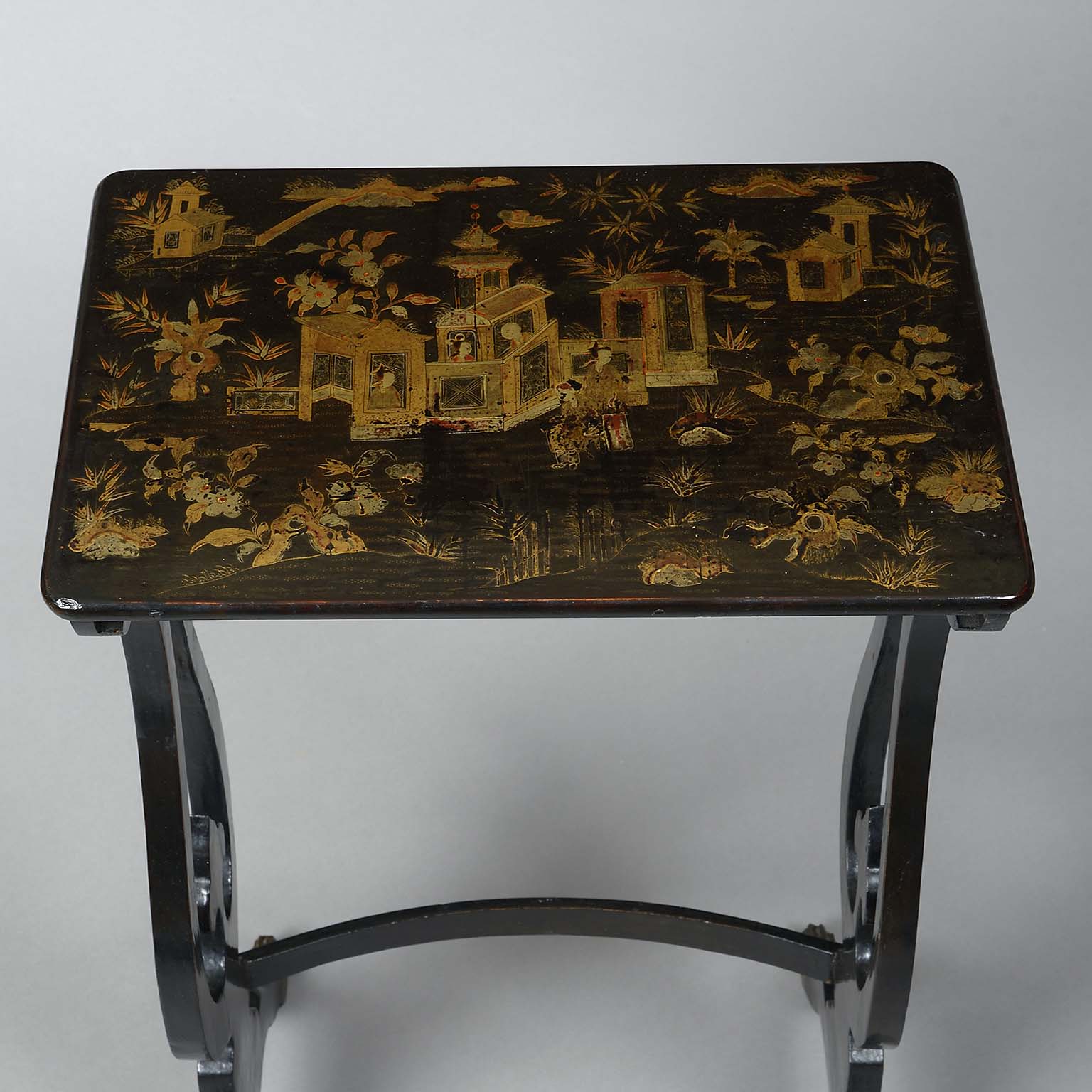 Chinese Export Black and Gold Lacquer Decorated Nest of Tables