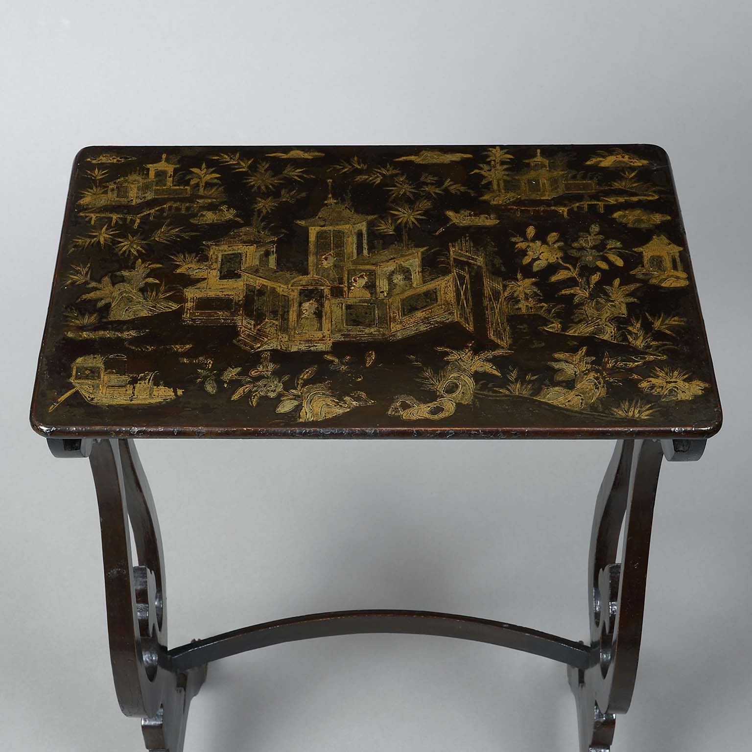 Chinese Export Black and Gold Lacquer Decorated Nest of Tables