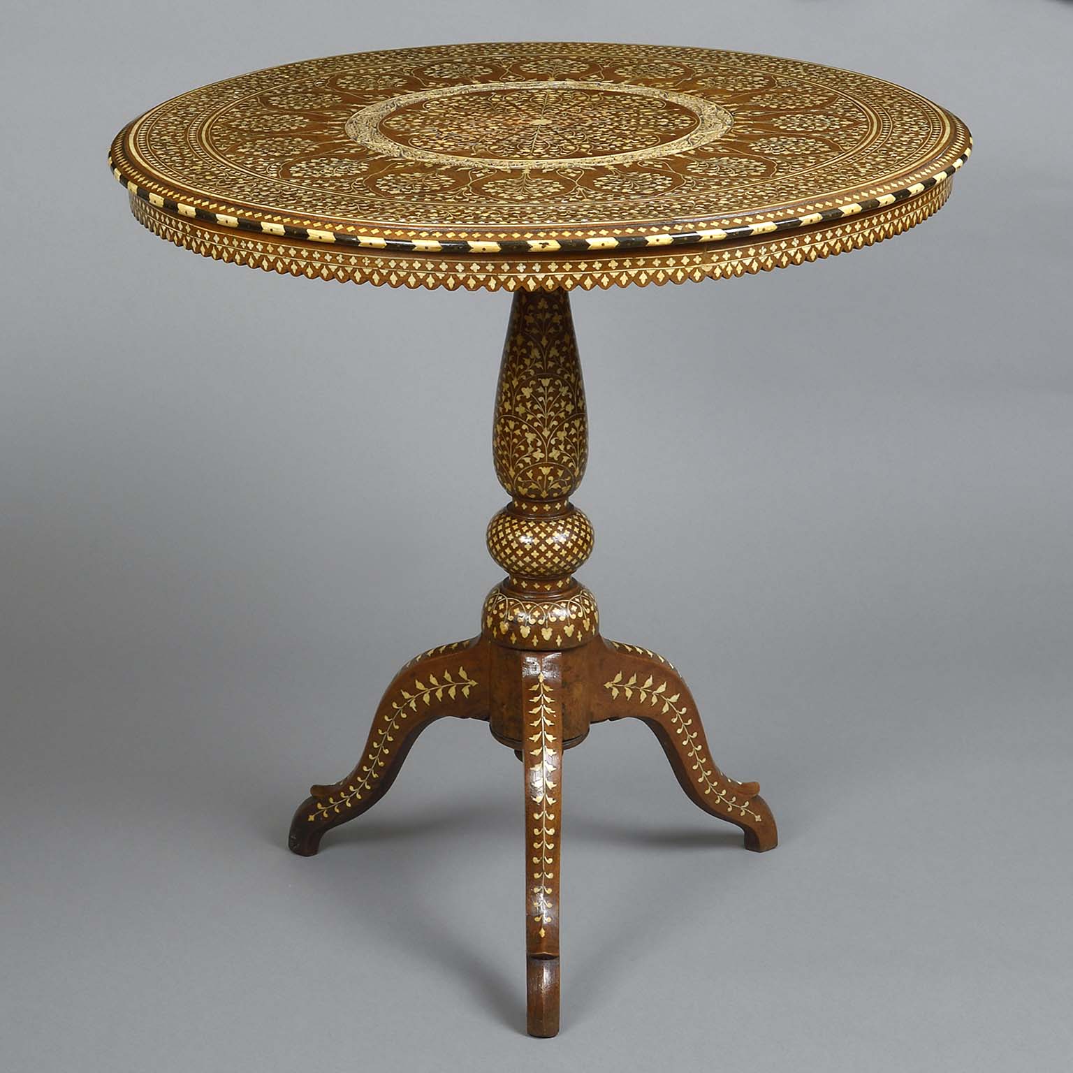 Rare Hoshiapur Bone Inlaid Circular Tea Table  in the Mughal Tradition