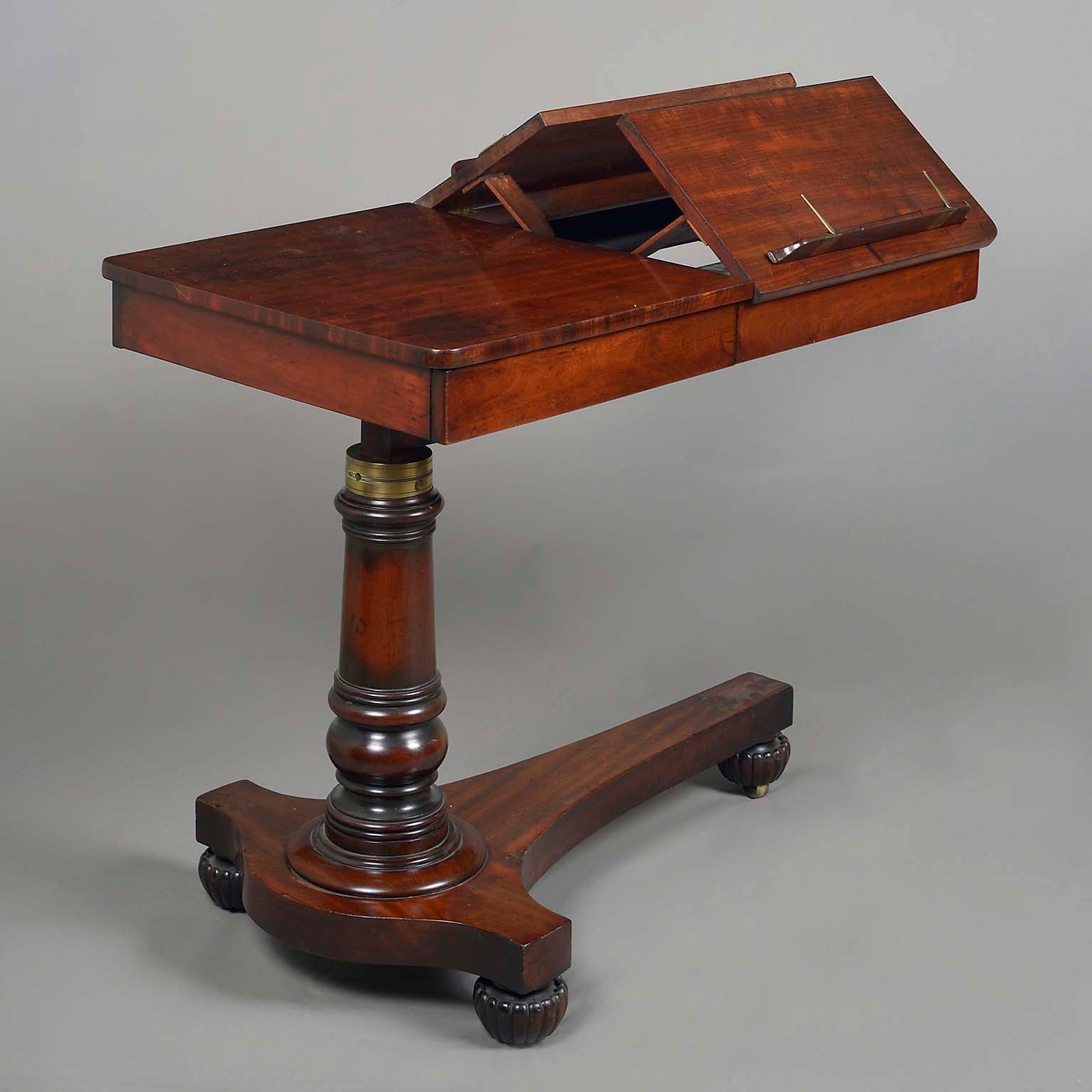 Mahogany and Brass Mechanical Music/Reading Stand of Adjustable Height in the Manner of Gillows