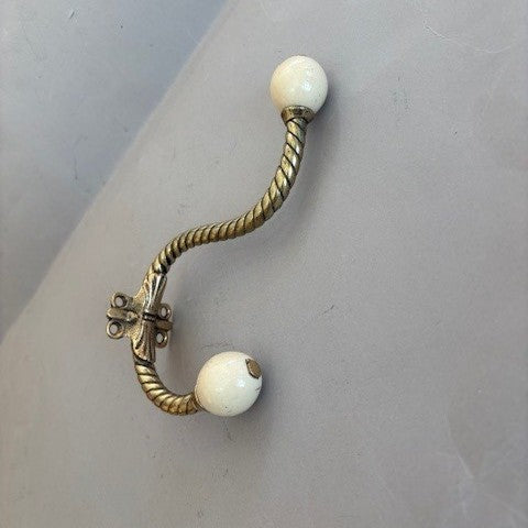 (18535) Set of 3 Brass & Porcelain Hooks