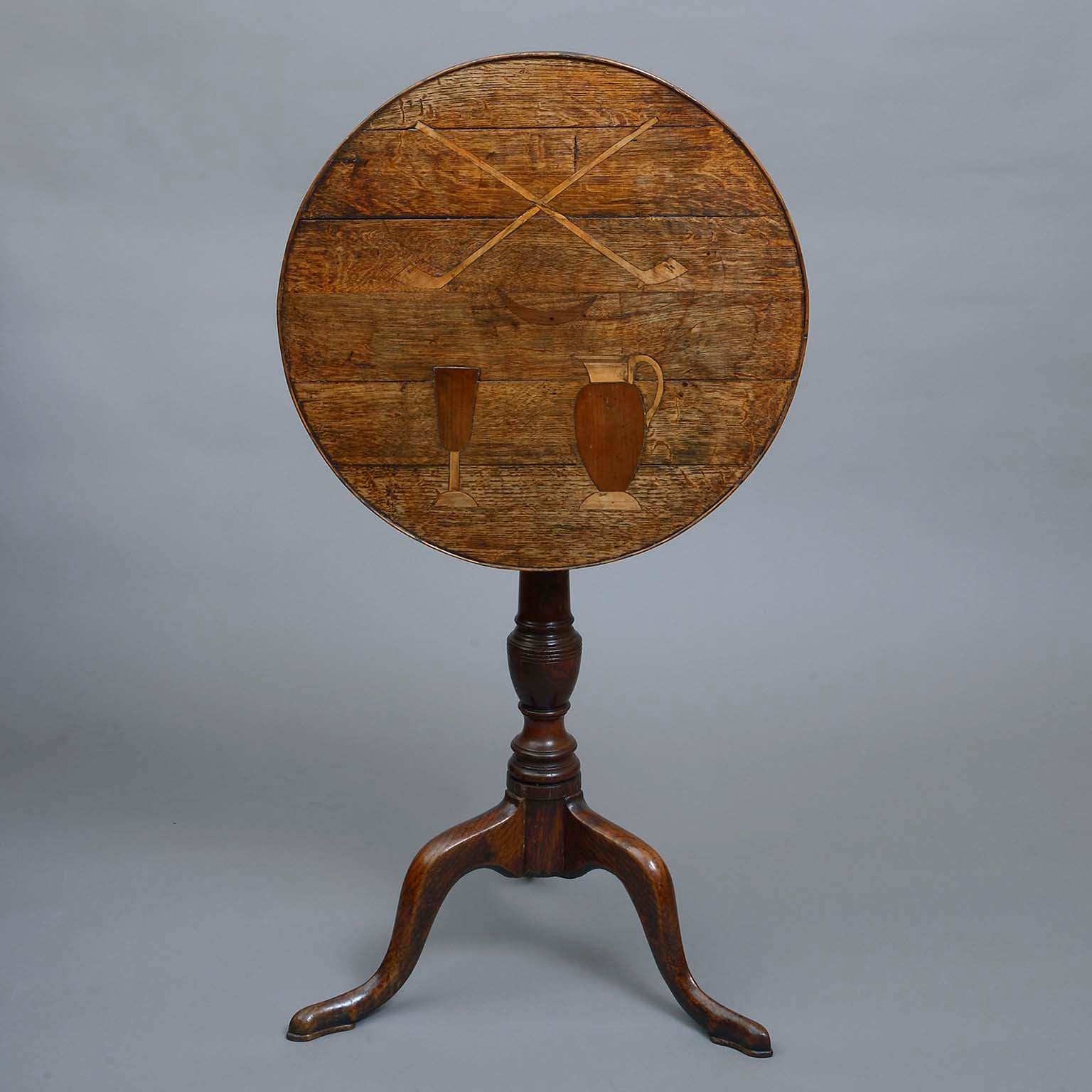 Folk Art Oak, Fruitwood and Sycamore Tripod Table