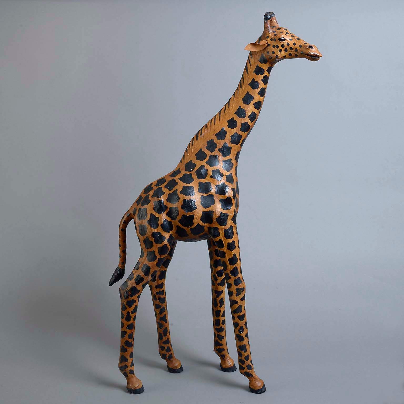 Charming Leather Giraffe with Glass Eyes