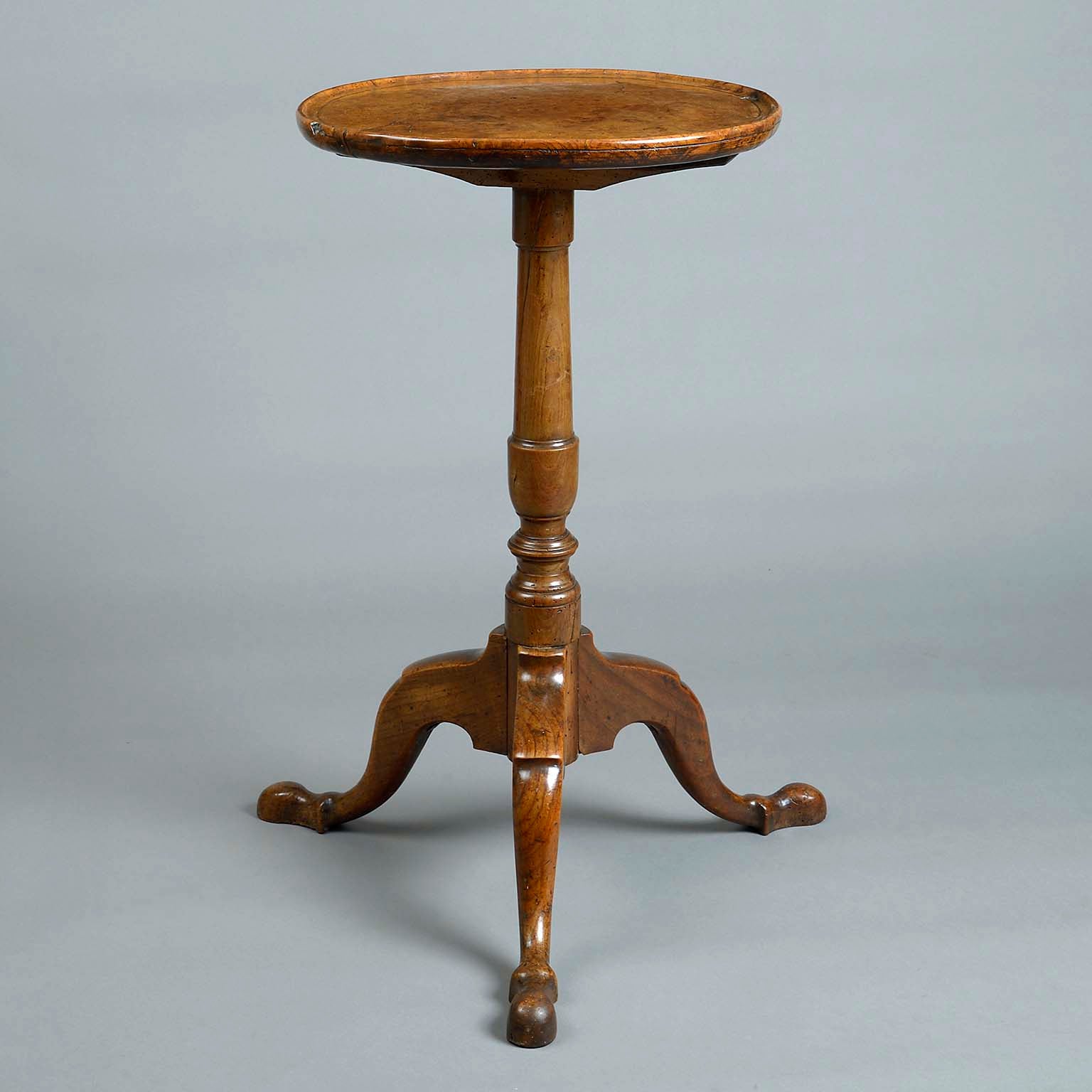 George II Burr Elm and Pearwood Tripod Table