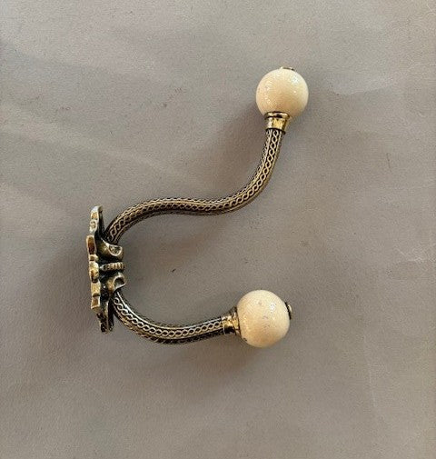 Pair of Victorian brass & porcelain Double Hooks