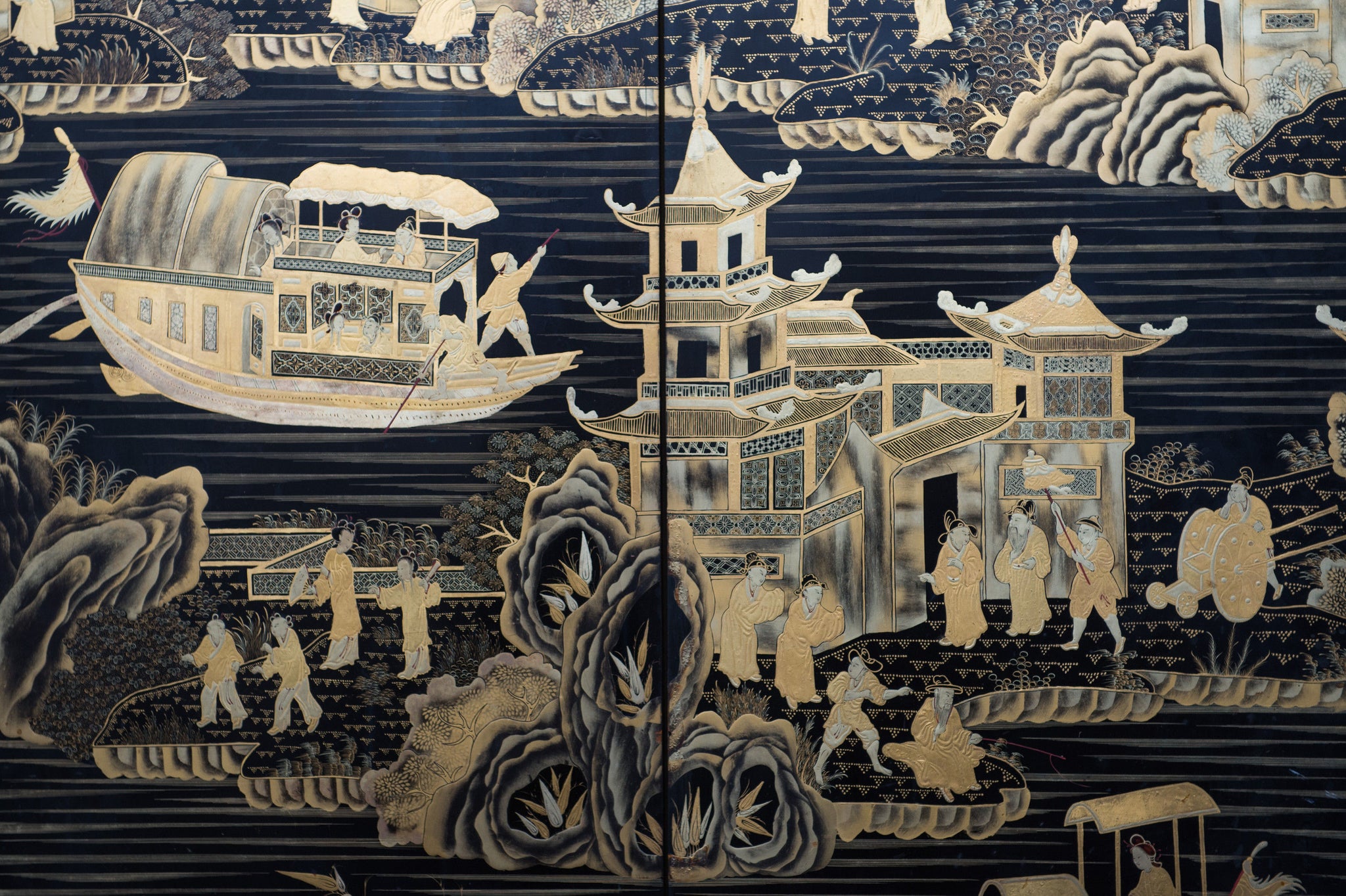 Chinese Export Six Panel Lacquer Screen