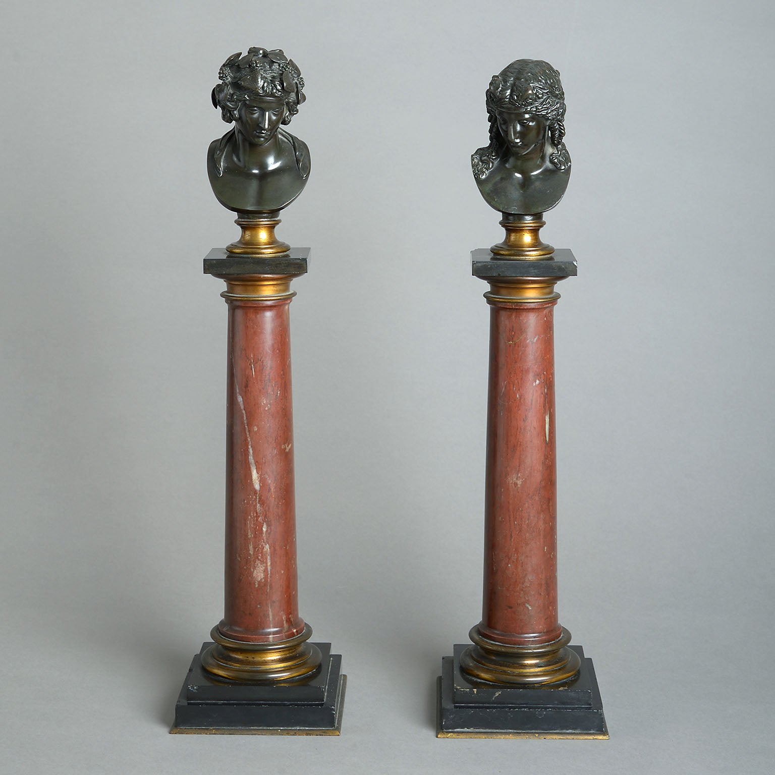 Pair of Grand Tour Busts on Marble Columns