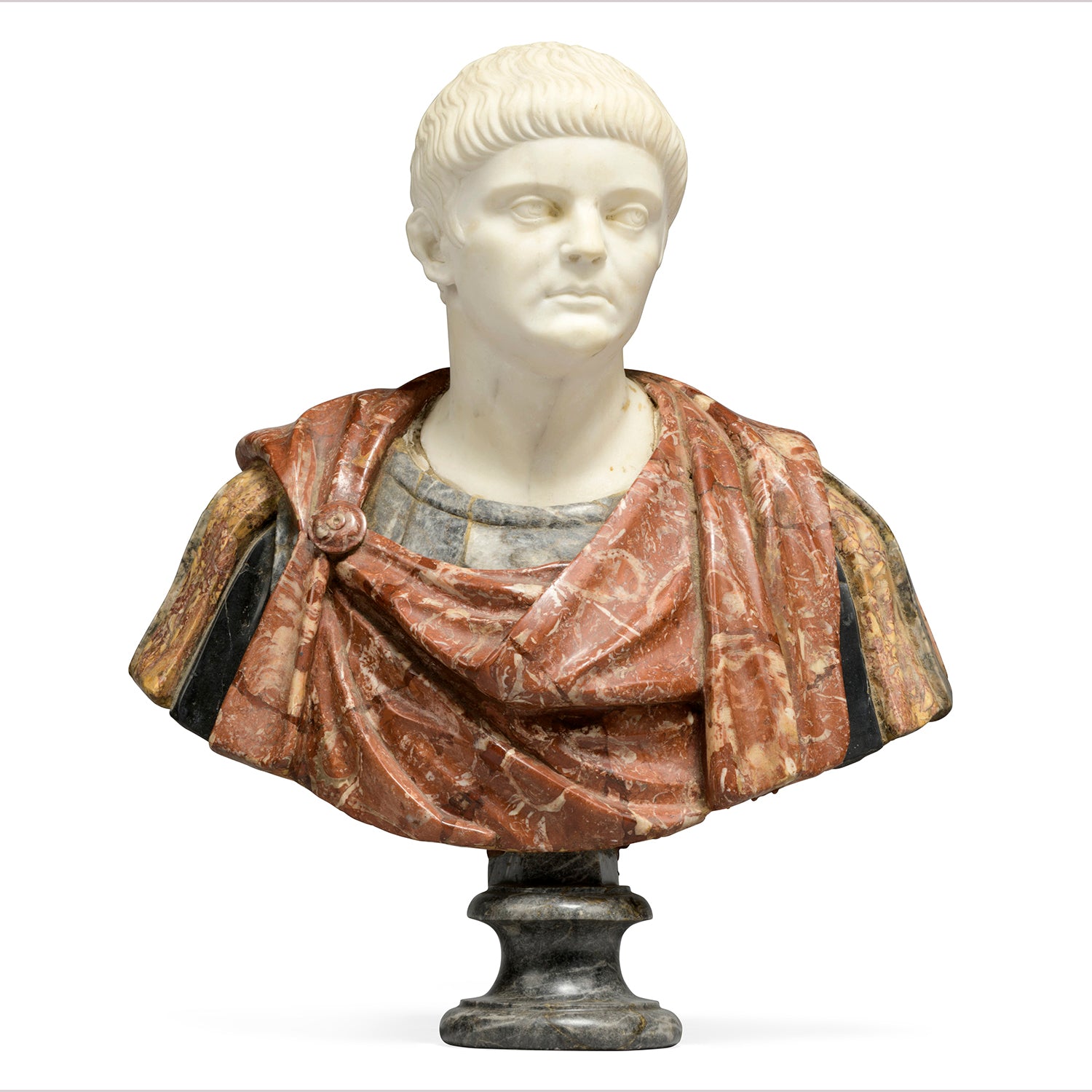 A Carara Marble Head of Roman Emperor Otho with  a Polychrome Veneered Marble Body