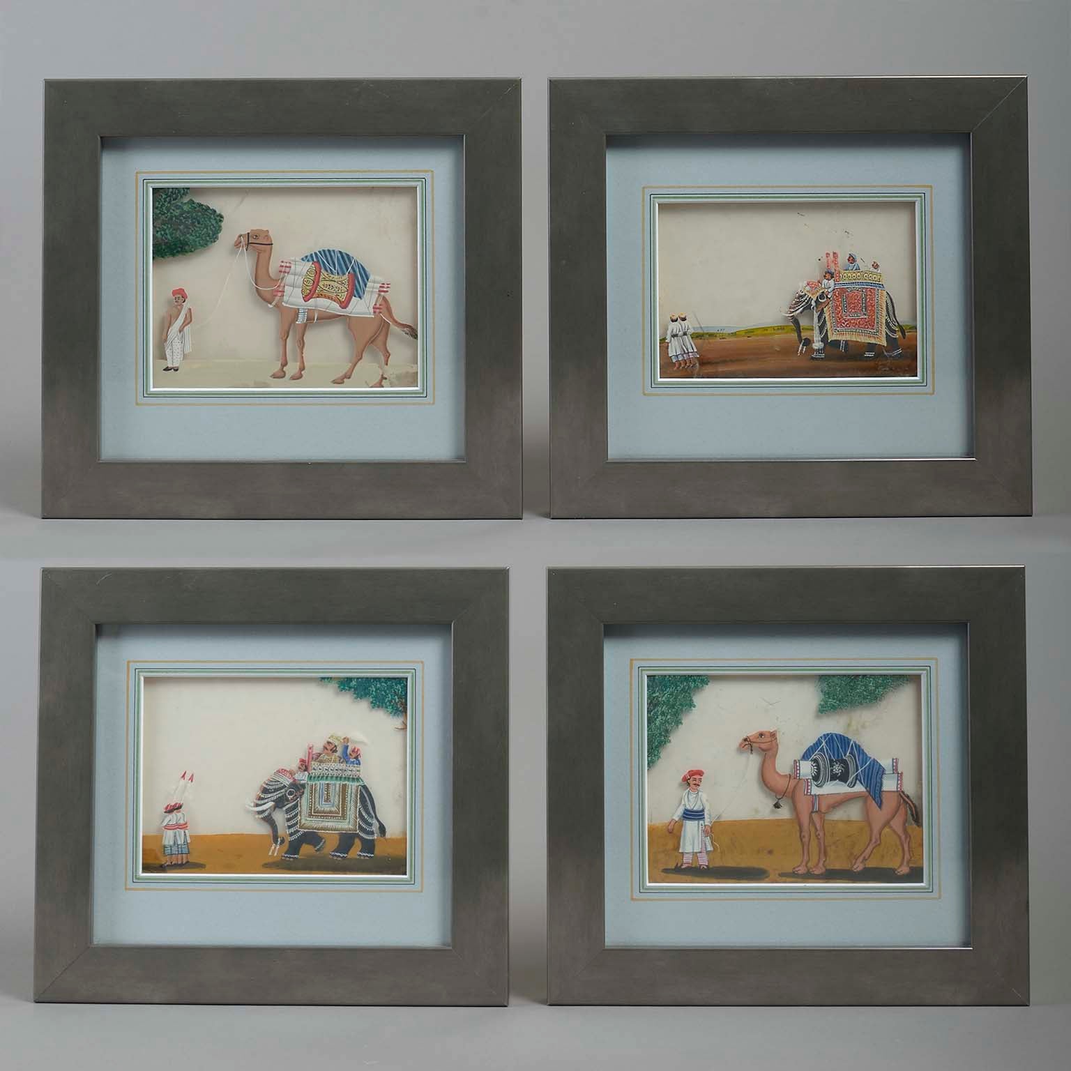 Set of Four Indian Paintings on Mica