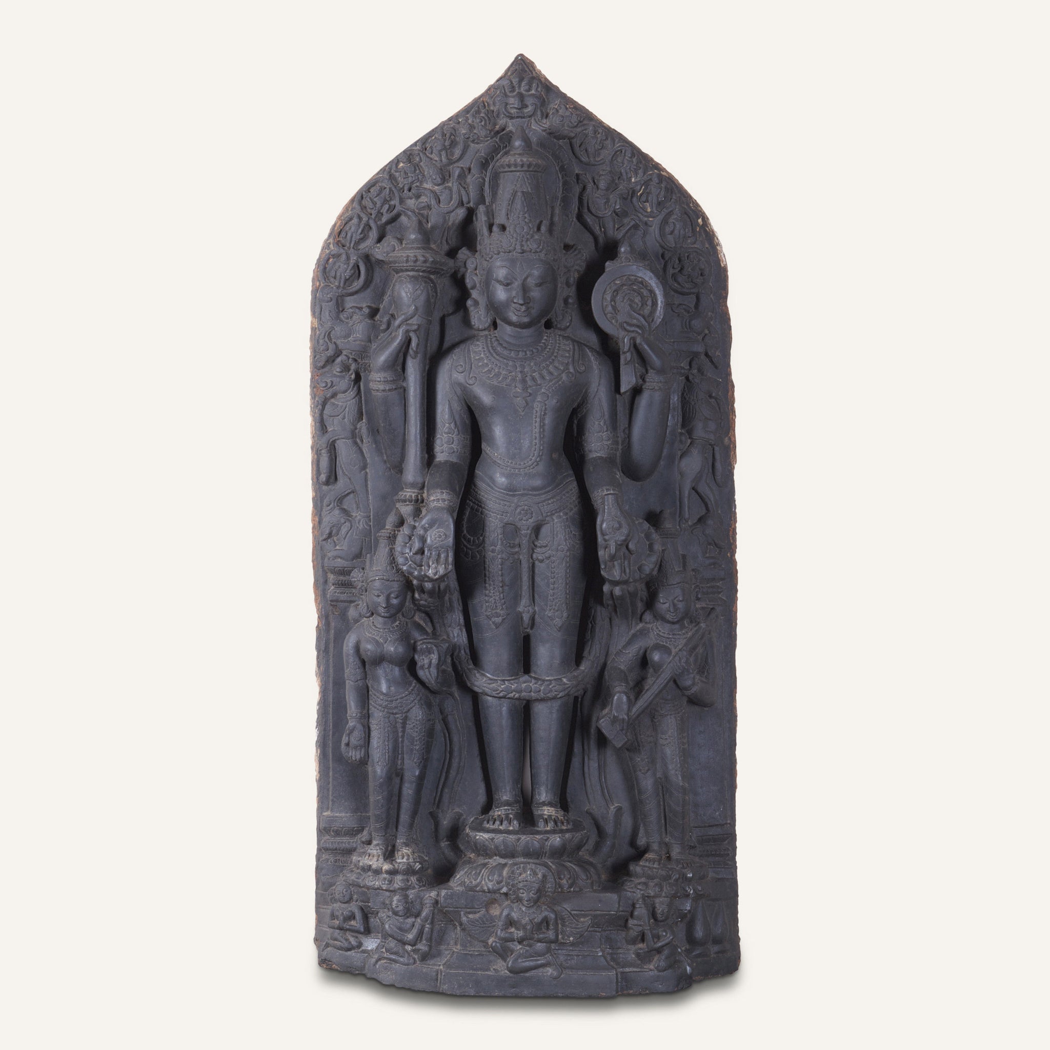 Carved Black Basalt Stele of Vishnu, North Eastern India, Pala Period.  11th or 12th Century