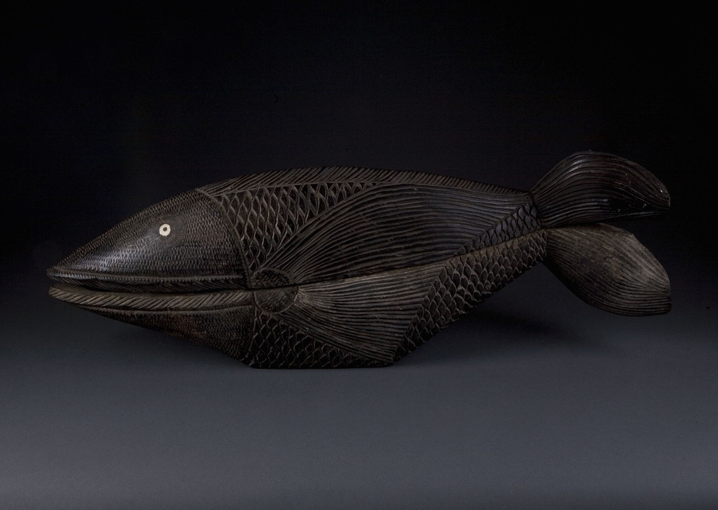 15.  An Ebony Casket Carved In The Form Of A Fish